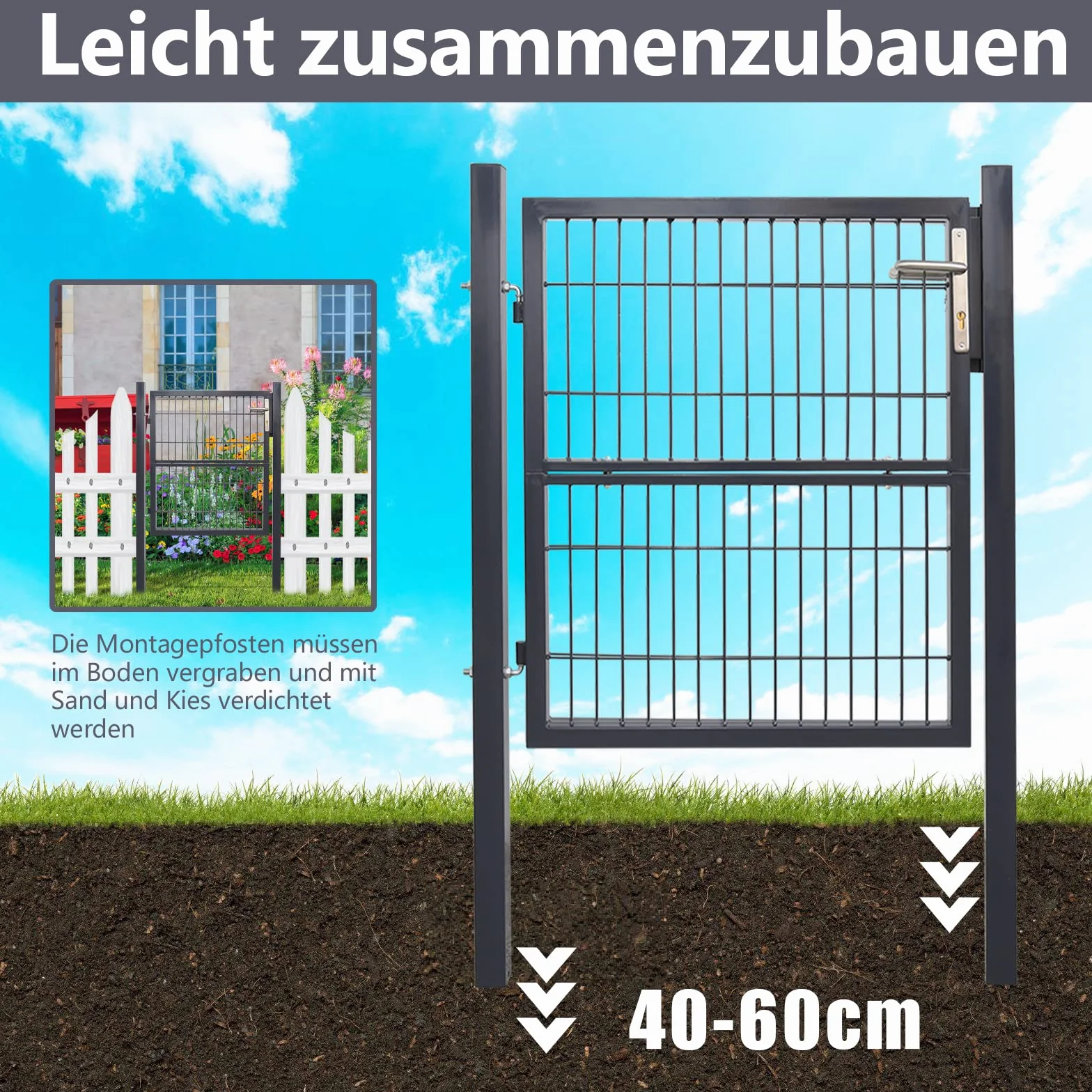 Gimisgu Brama ogrodowa 120x100 cm stal ocynkowana antracytowa