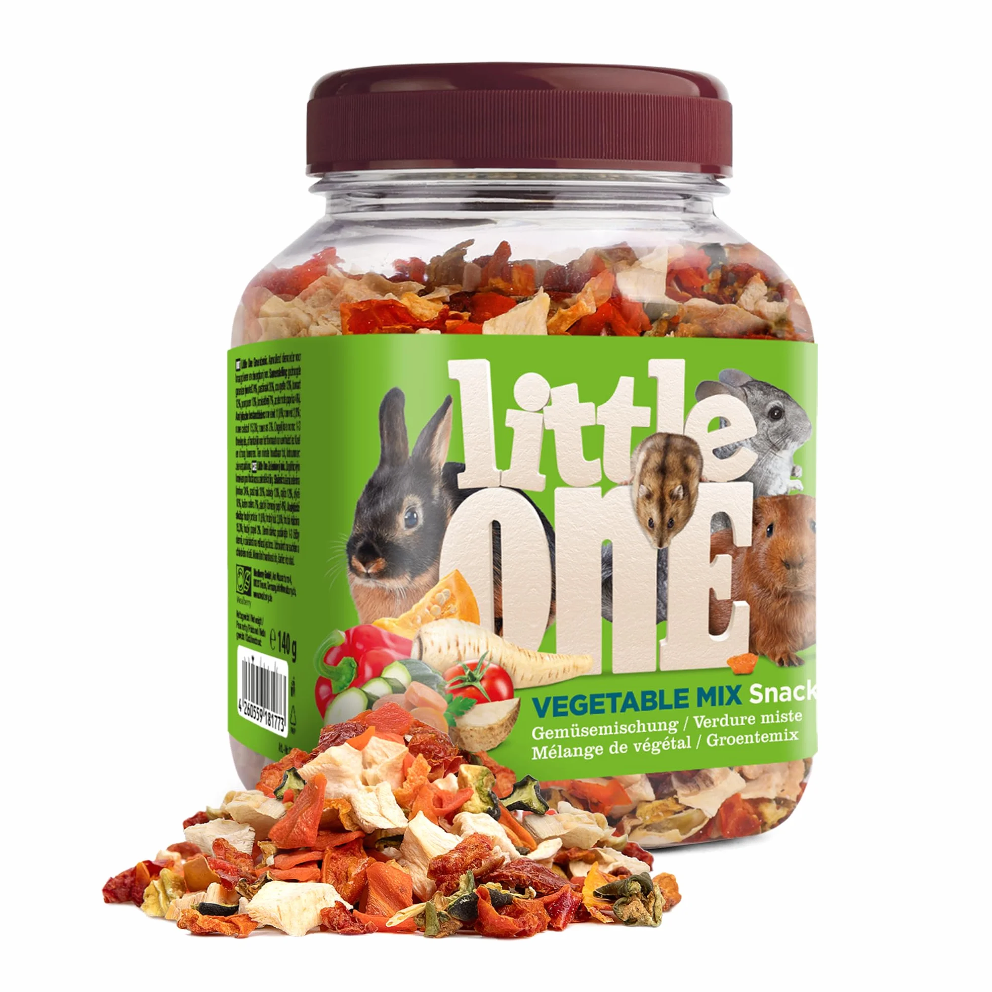 Little One Vegetable Mix przekąska, dwupak, 2 x 140 g, karma uzupełniająca dla gryzoni i królików miniaturowych, mieszanka składa się z pięciu różnych suszonych warzyw