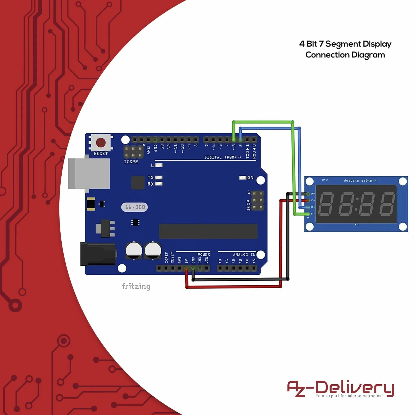 AZDelivery 4-Bit Digital Tube LED 7-segmentowy moduł wyświetlacza TM1637 kompatybilny z Arduino Raspberry Pi