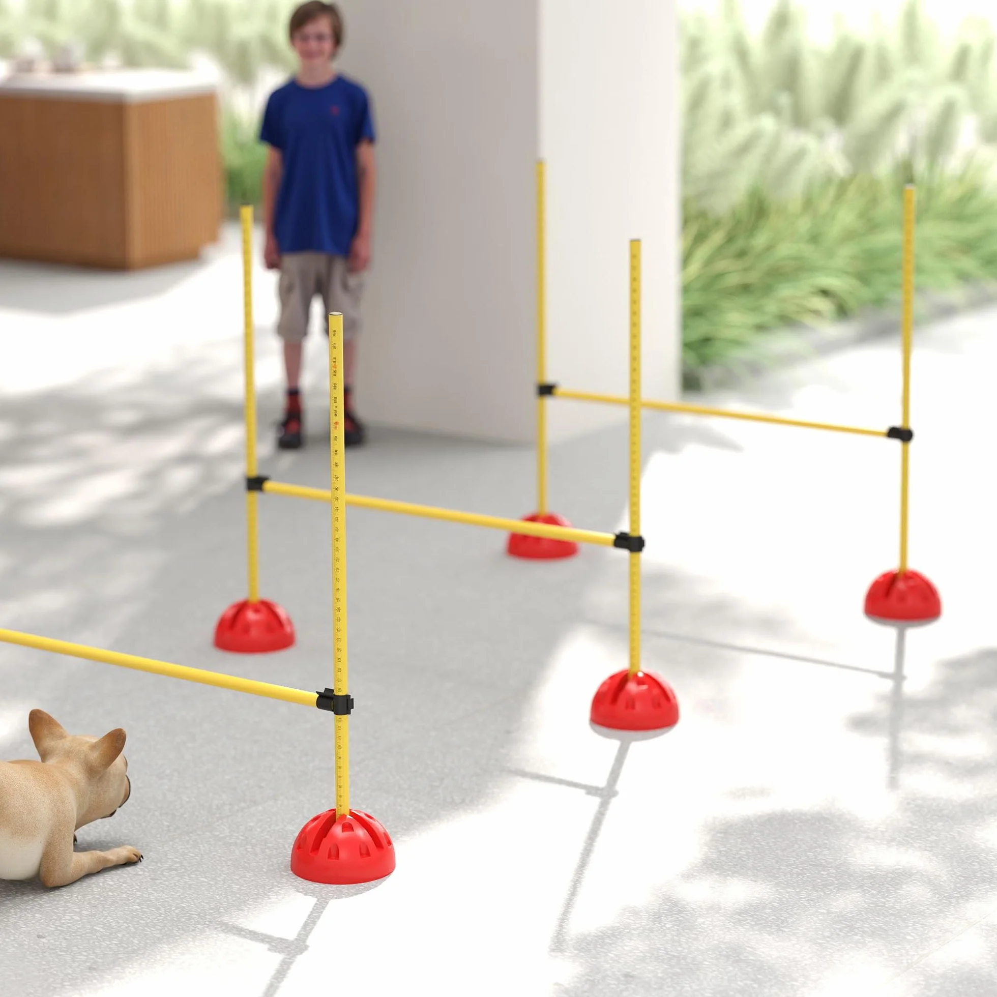 PawHut Agility zestaw dla psów, 5-częściowy, do napełniania, wyposażenie agility do treningu psa, zestaw płotek z regulacją wysokości, torba transportowa, akcesoria treningowe, trening koordynacyjny