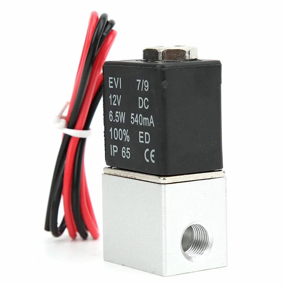 Elektrozawór elektromagnetyczny 2-drogowy DC 12V z gwintem 1/4" lub 1/8" wykonany z aluminium stop stosowany do wody, oleju i powietrza
