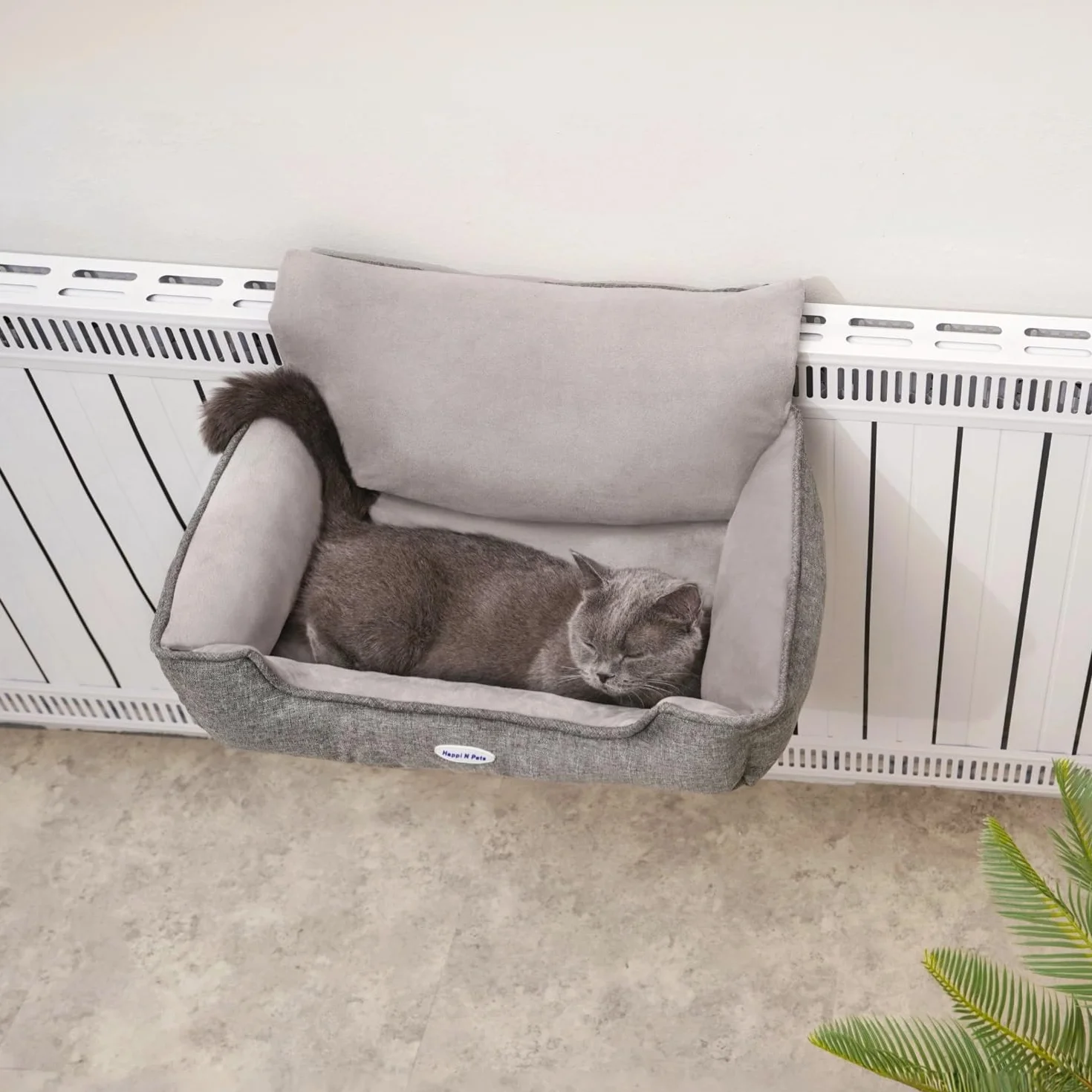 Happi N Pets Duże legowisko grzejnikowe dla dużych kotów, przestronna okonia dla kota na grzejniki, przytulna leżanka grzewcza z regulowanym haczykiem na różne grzejniki, nadająca się do prania osłona