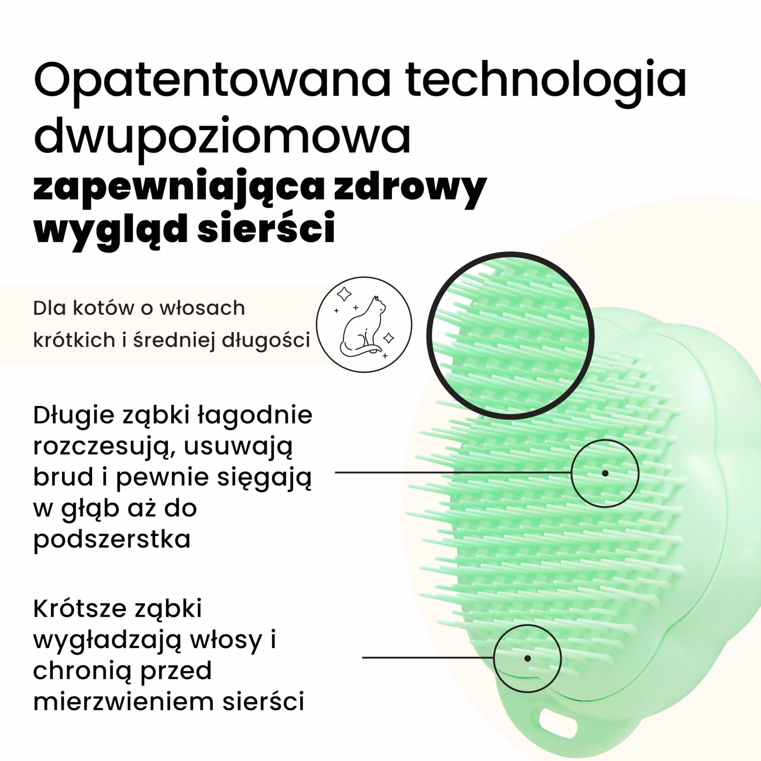 Tangle Teezer Pet Teezer - Dla kociąt i kotów o sierści krótkiej i średniej długości - Dwuwarstwowa szczotka do czesania dla kotów dodaje gładkości i połysku - Zielona