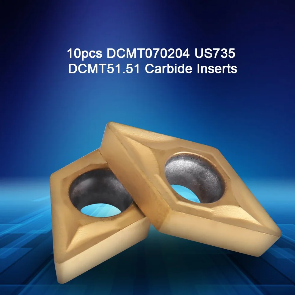 ASHATA CNC wkładki z węglika wolframu, 10 sztuk końcówek z węglika wolframu CNC Wkładki CNC Nóż Obcinak Narzędzie obrotowe z pudełkiem (DCMT070204 US735 DCMT51.51)