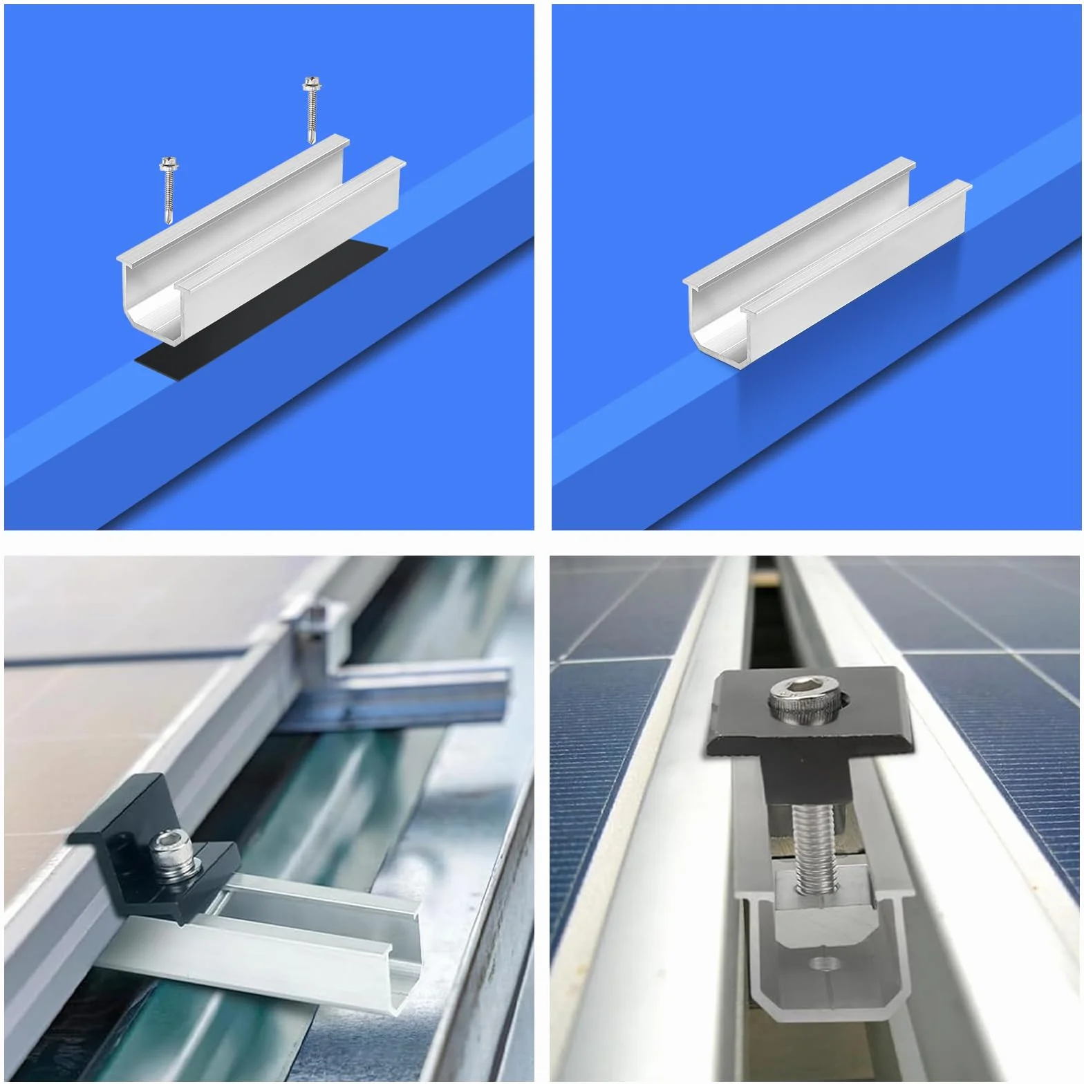 Uchwyt na Panel Słoneczny z 12 cm Szynami - Regulowane Końcówki 30 mm dla Modułów 30-35 mm - Idealny do Dachów Płaskich i Trapezowych