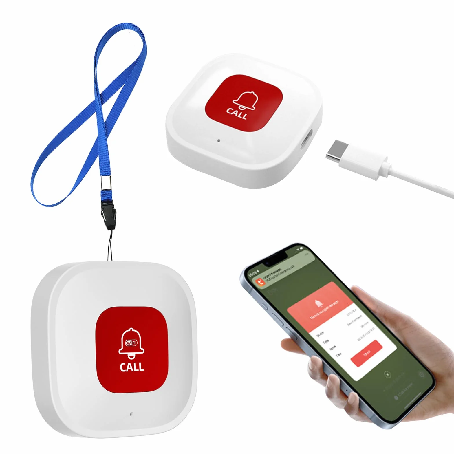 Inteligentny przycisk alarmowy WiFi dla seniorów, osobisty przycisk alarmowy SOS dla starszych pacjentów, dzieci, Wi-Fi SOS połączenia alarmowe na telefon komórkowy, połączenie alarmowe do domu, Tuya