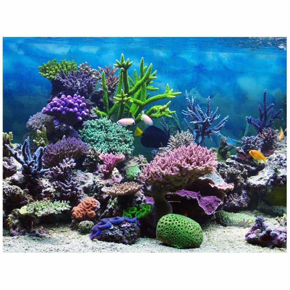 Zerodis Samoprzylepny plakat z PCW do akwarium, dekoracja tła do akwarium, krajobrazu, tapeta malarska, podwodny koralowy, Default, 61*30cm