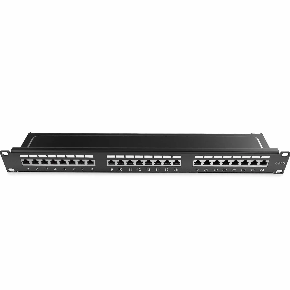 kwmobile 24-portowy panel krosowy Cat6 19" ekranowany z kablem uziemiającym czarny