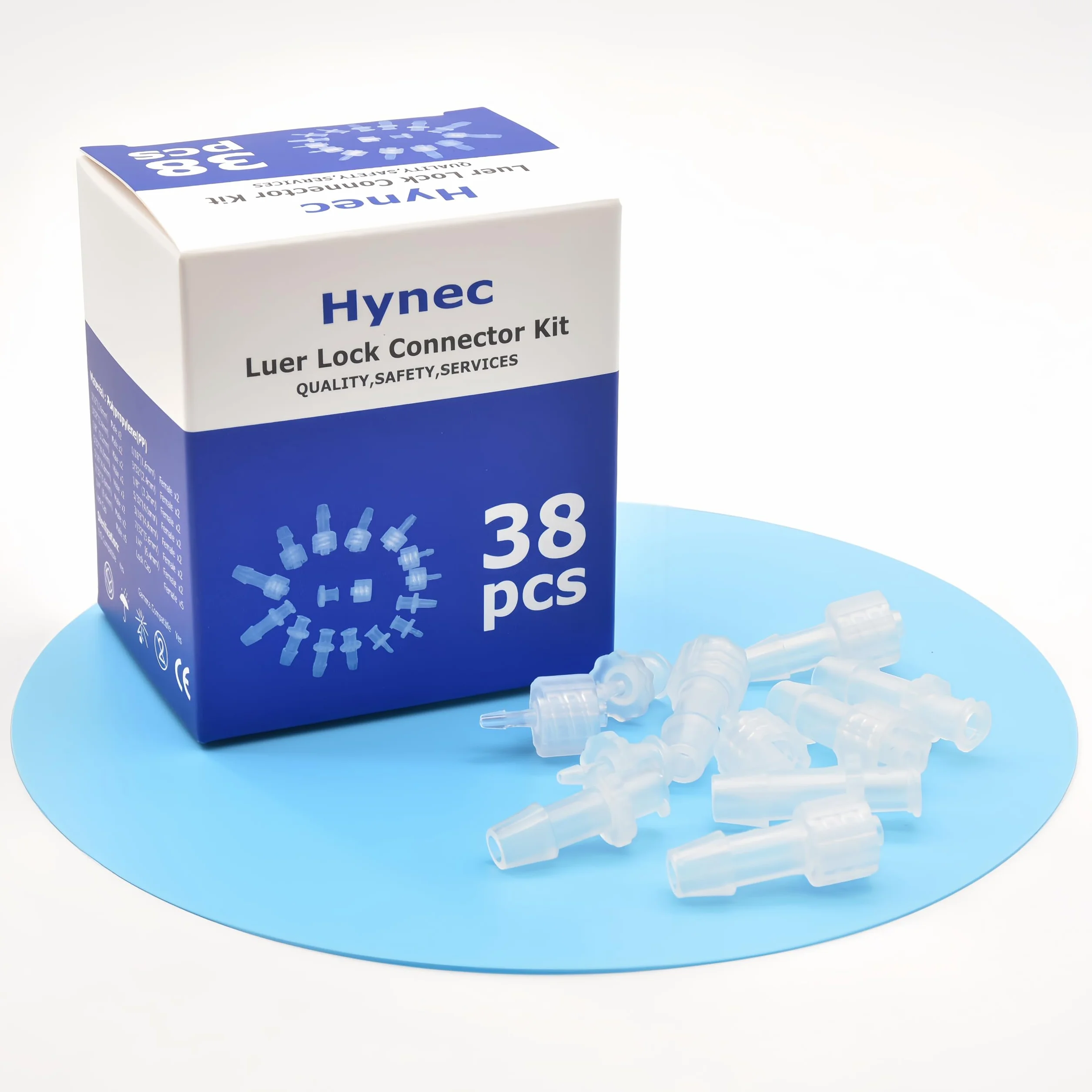 Hynec PP Luer Lock Adapter, zestaw próbek, męski i żeński, 38 sztuk, odporny na ciepło i chemikalia, szczelne złącze do zastosowań medycznych, laboratorium, przetwarzania żywności, zastosowań
