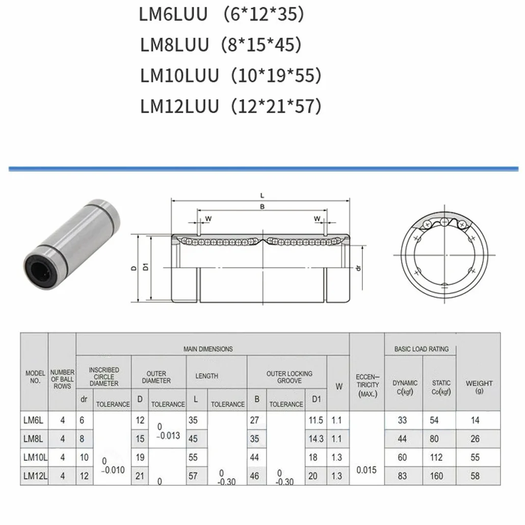 LM6UU Dłuższe liniowe łożysko kulkowe 6 x 12 x 35 mm tuleja łożyska kulkowego do drukarki 3D 10 szt