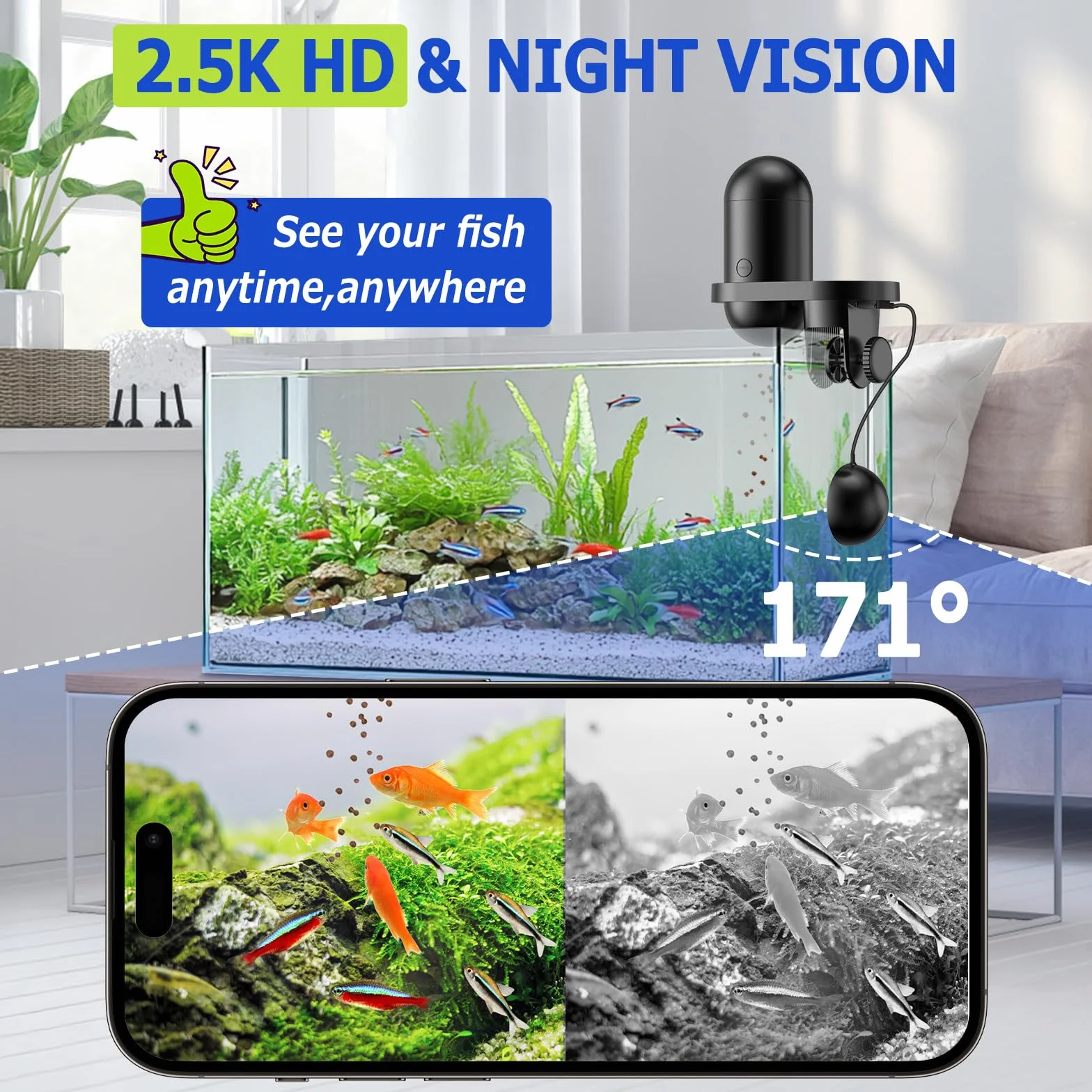 hygger Automatyczny dozownik karmy dla ryb, WiFi do akwarium z aplikacją Control, automatyczny dozownik karmy rybnej z kamerą, 230 ml, duża pojemność, USB Fish Food Dispenser na weekend Holiday