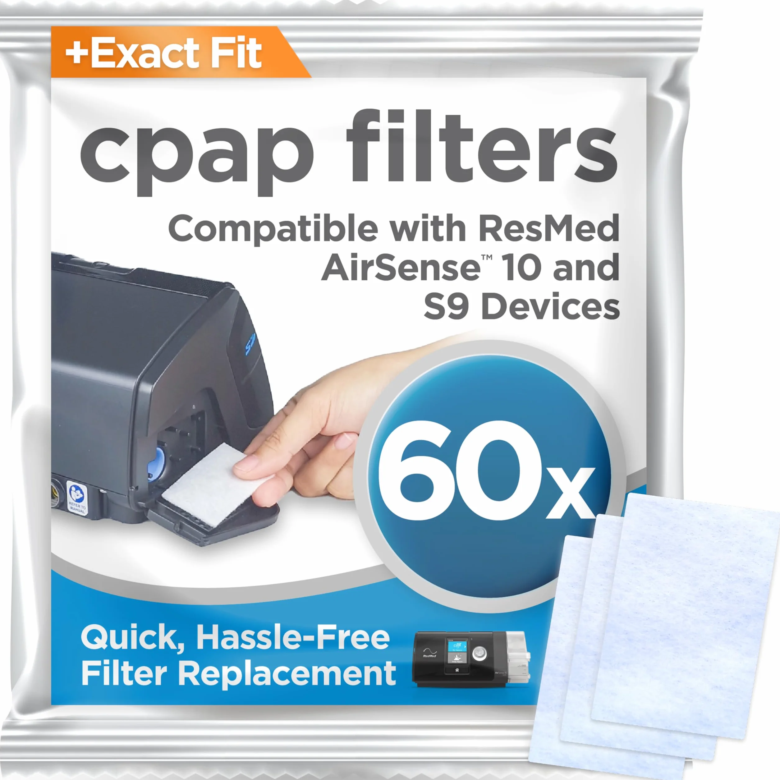 resplabs CPAP Filters - Compatible with The ResMed AirSense 10 Machine - 60 Filter Pack