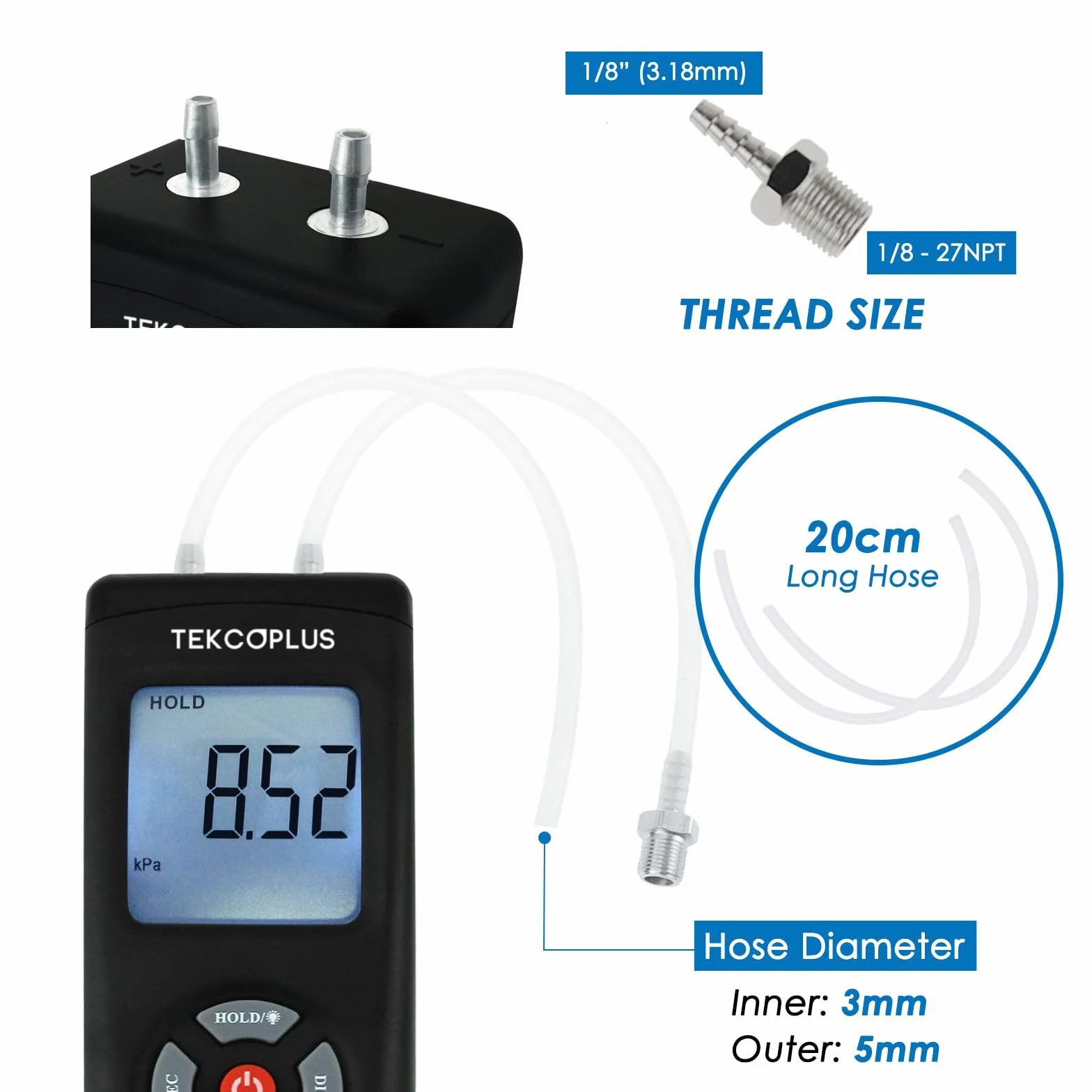 Cyfrowy manometr HVAC 13,78 kPa 2PSI 11 jednostek podświetlenie tester ciśnienia różnicowego