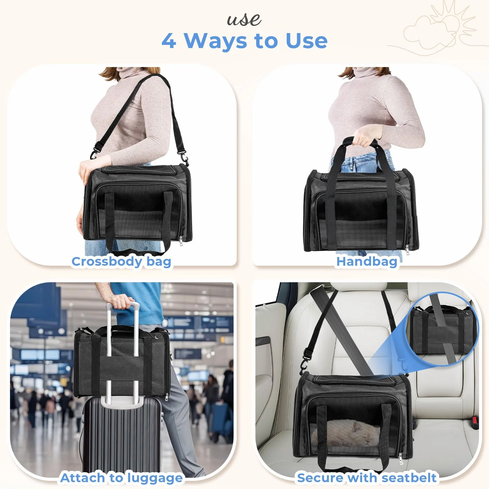 Torba transportowa dla kota, psa do 5 kg, przenośna, składana, z paskiem na ramię, dla średnich i małych zwierząt domowych (ciemnoszara, 43 x 28 x 28 cm)