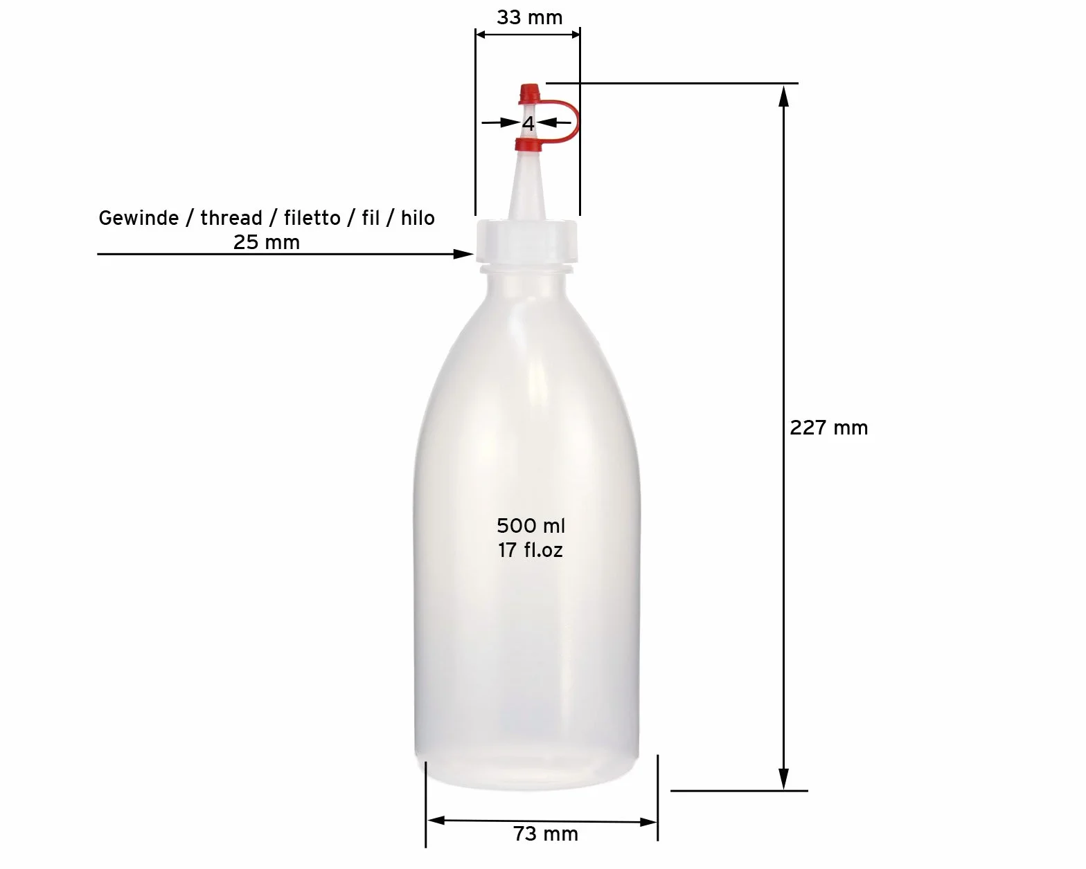 Octopus 10 x LDPE Natural G25 plastikowe butelki z tworzywa sztucznego 500 ml korek do kapania czerwony pasek mocujący i korek