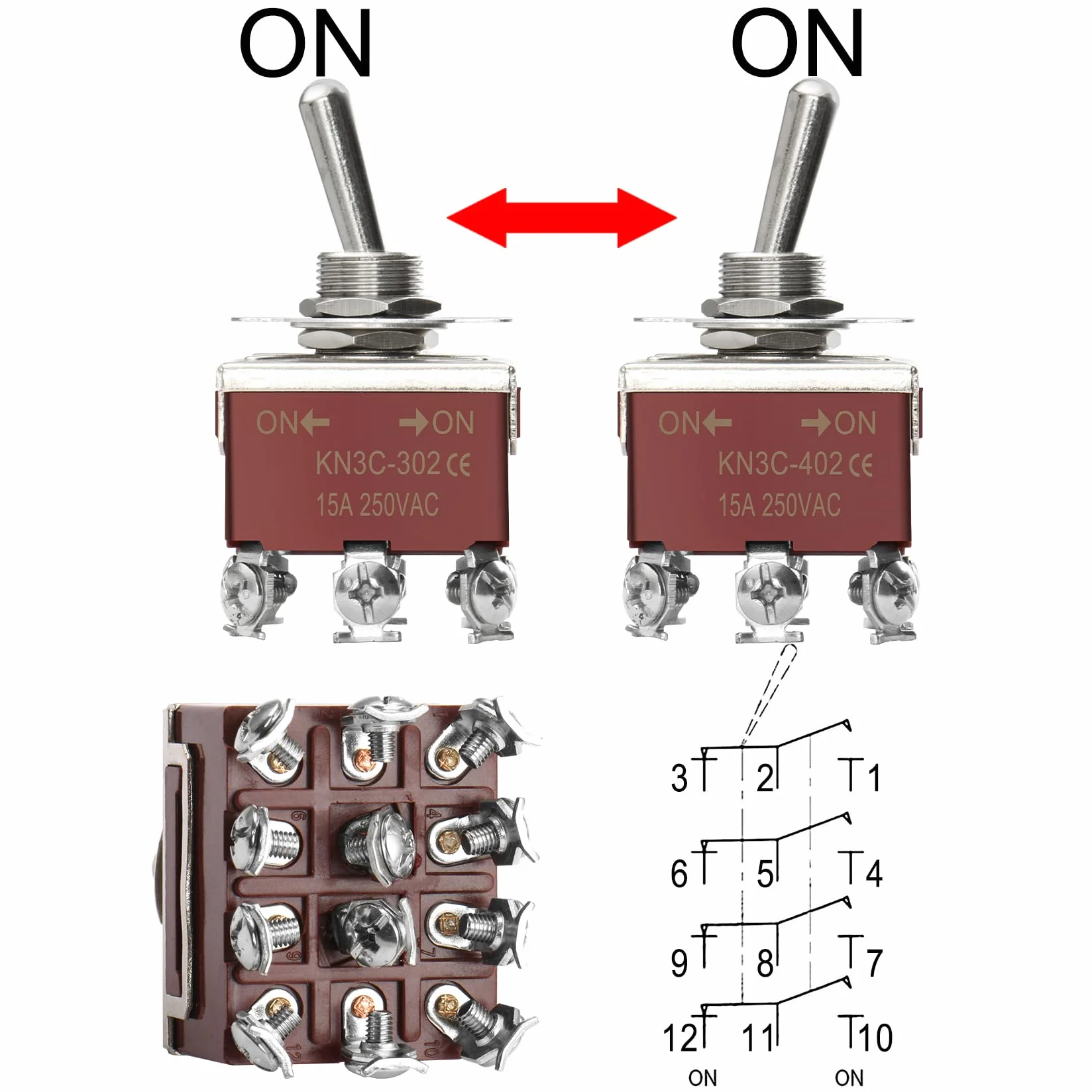 Heschen Metalowy przełącznik dwustabilny, 4PDT, konserwowany, ON/ON 2 pozycje, 15 A 250 VAC, 10 A 380 VAC, CE