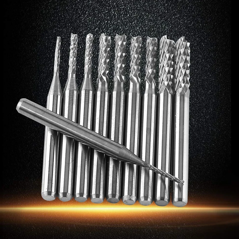 Frezy z węglika wolframu Akozon 10 sztuk Prosty trzonek 1,0-3,0 mm