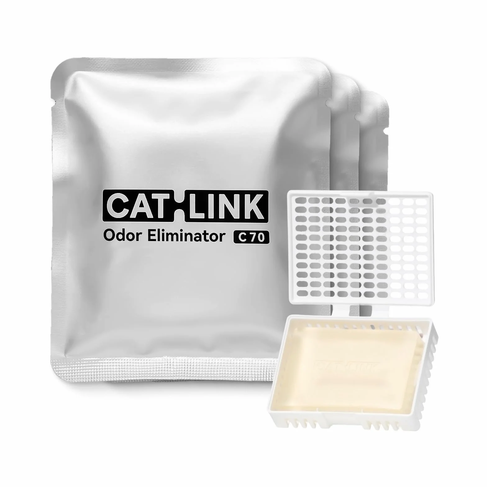 Dezodorant CATLINK C70 Specjalistyczny do piaskownic - Kompatybilny ze wszystkimi samoczyszczącymi się piaskami - Intensywne usuwanie zapachów - Długotrwała świeżość, w zestawie uchwyt