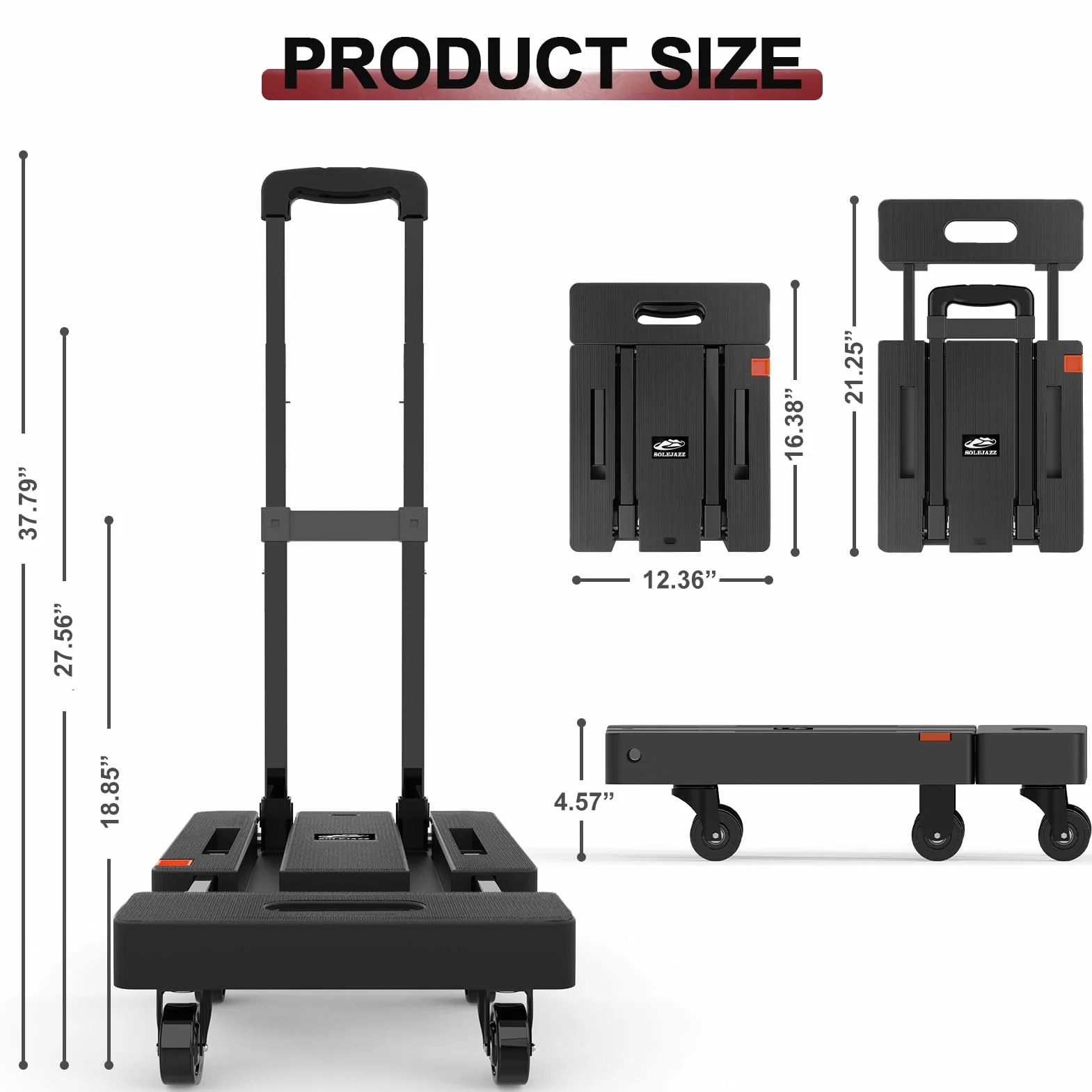 SOLEJAZZ Składany wózek ręczny 226 kg przenośny czarny