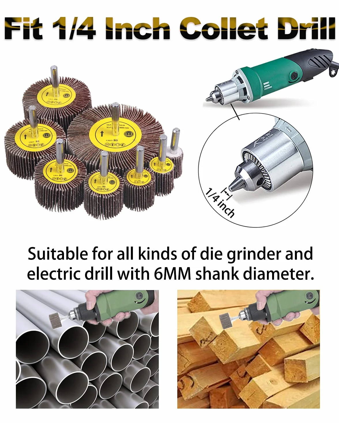 Rocaris Zestaw 40 sztuk ściernych tarcz listkowych 1/4" do szlifowania, ziarnistość 80, tlenek glinu, tarcze listkowe, kształt cylindryczny, 8 rozmiarów
