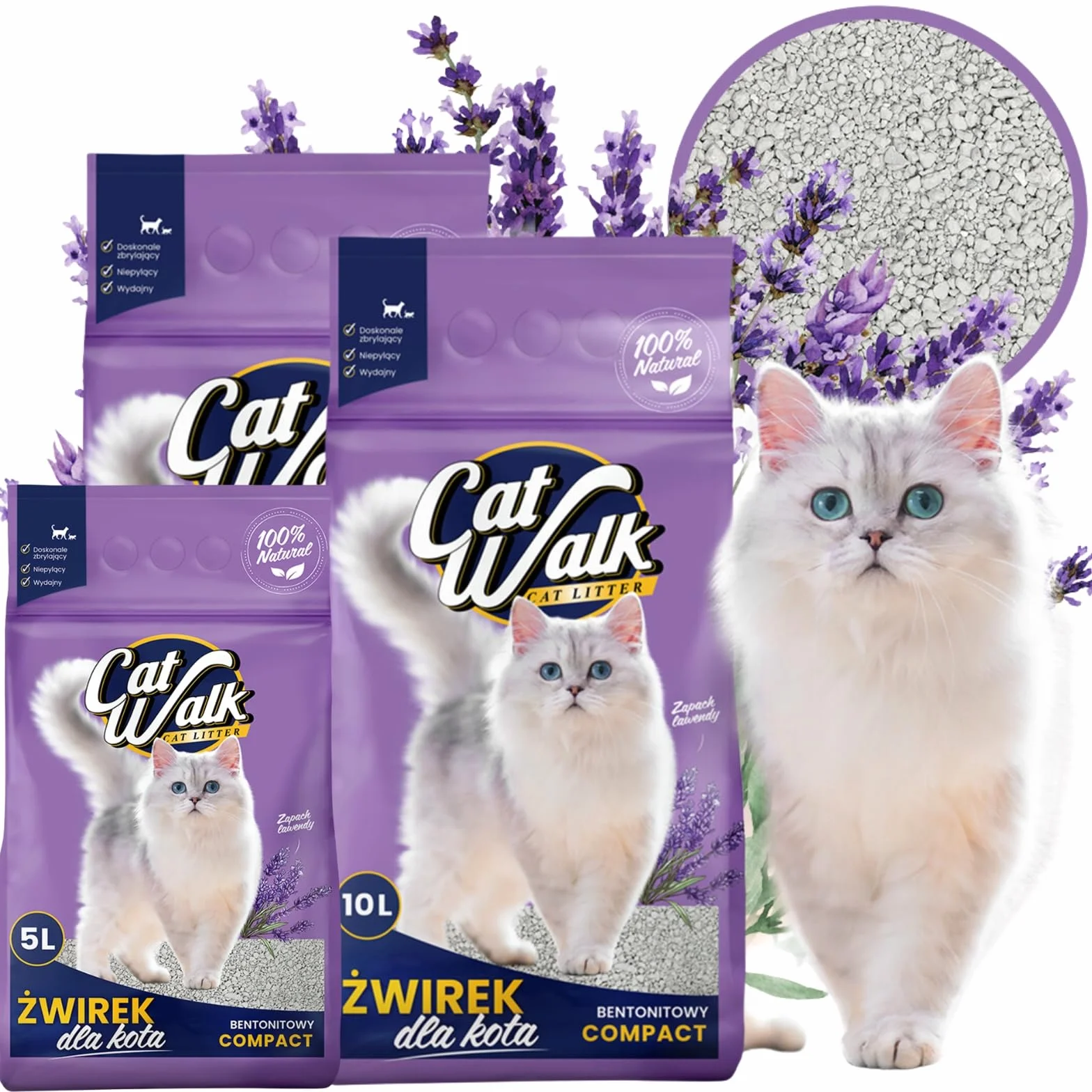 Żwirek dla kota bentonitowy 25L LAWENDOWY CatWalk LAVENER zbrylający 25L