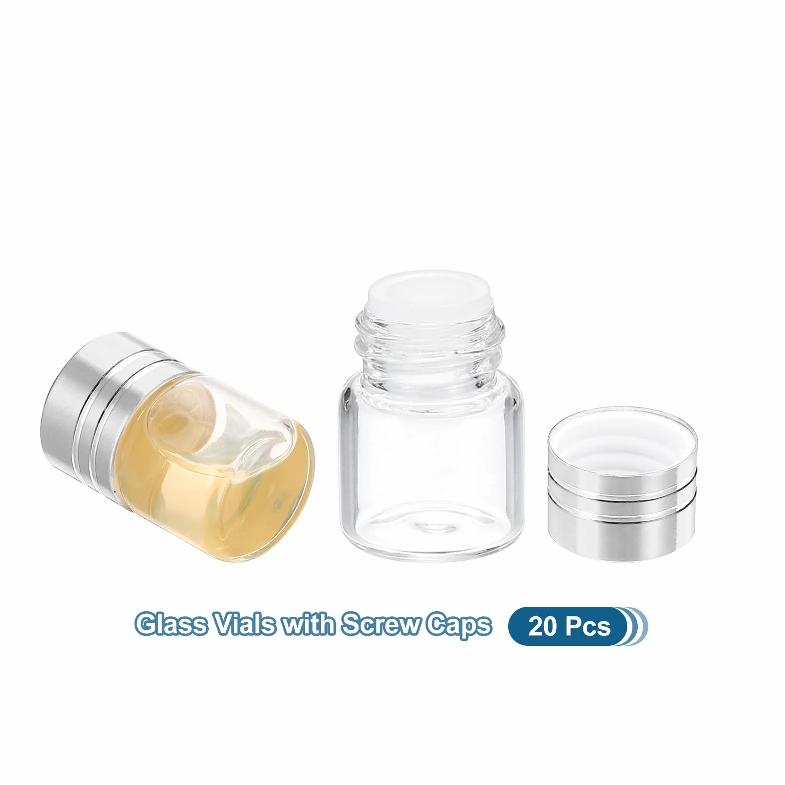 PATIKIL Małe szklane butelki 1 ml 20 szt. Mini przezroczyste słoiki z aluminiową zakrętką