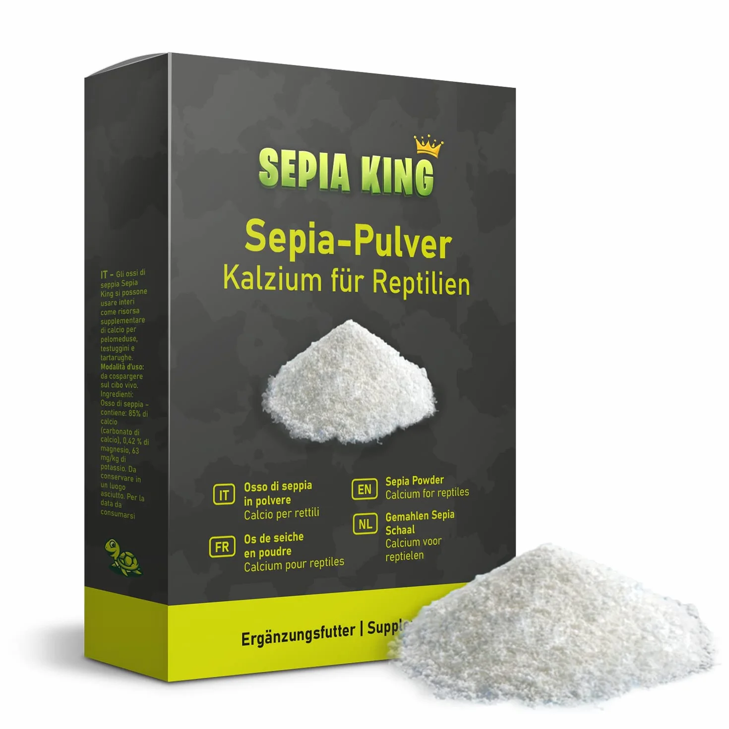 Sepia King - Sepia w proszku – wapń dla żółwi, bartagamy, gadów – mielone łupiny sepia – pokarm, owady – wapno paszowe, wapienne terrarium – 50 g