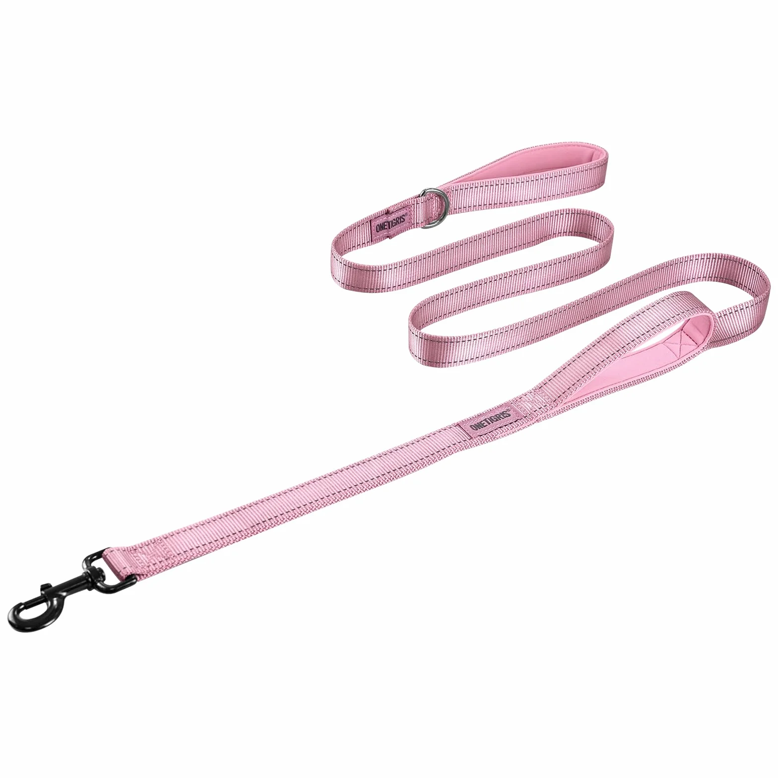 OneTigris Smycz dla psa z 2 uchwytami i paskami odblaskowymi 182 cm różowa