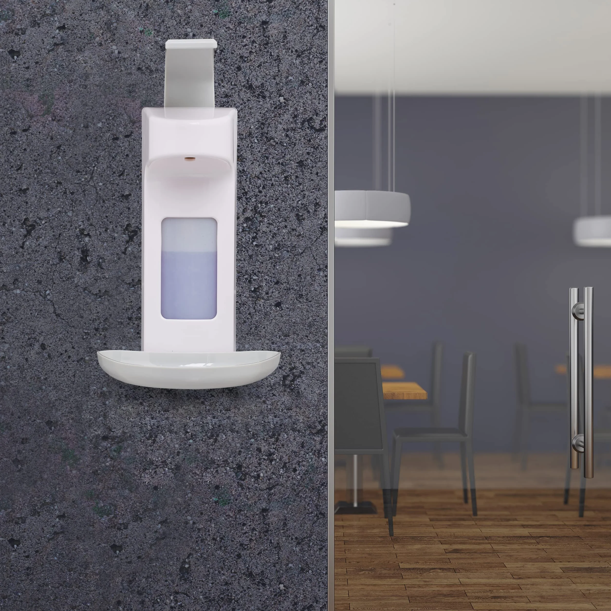 Relaxdays Dozownik do dezynfekcji z tacką ociekową, ścienny, 500 ml, ABS, biało-szary