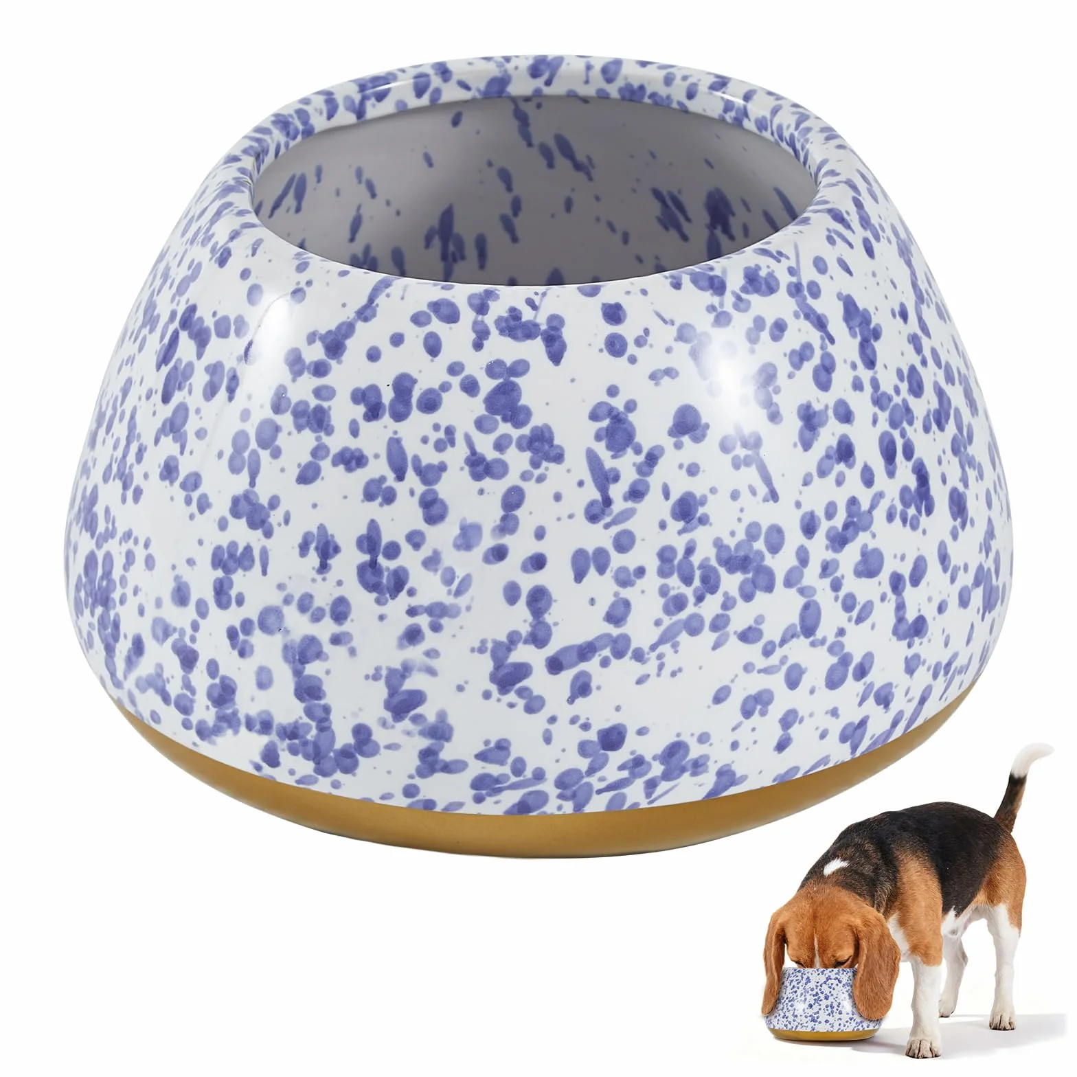 Ceramiczne miski dla psów, długie uszy duże psy miski na wodę i karmę - bez rozlania miska dla zwierząt biała z niebieskimi plamkami, cocker spaniel beagle bassett hound