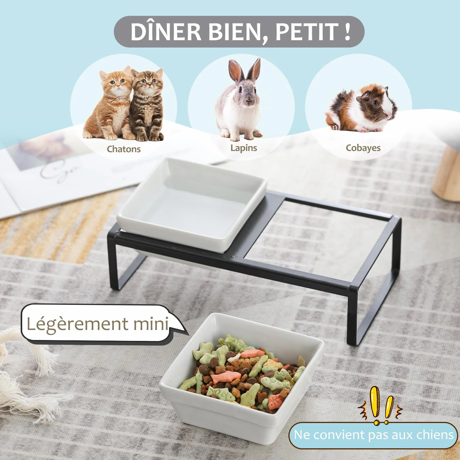 Miska kota z podwyższoną miską kota z kotem - miska dla kota i szczeniaka - podwójne miski ceramiczne przeciw wymiotom i łatwe do czyszczenia 2×280 ml