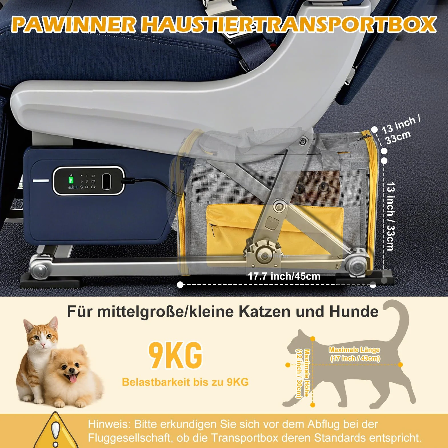 Klatka Transportowa dla Kotów I Psów Pawinner, Torba Transportowa dla Kotów o Wymiarach 45 X 33 X 33 cm, Składana I Przenośna, Z Uchwytem, Przeznaczona dla Zwierząt o Wadze do 9 Kg