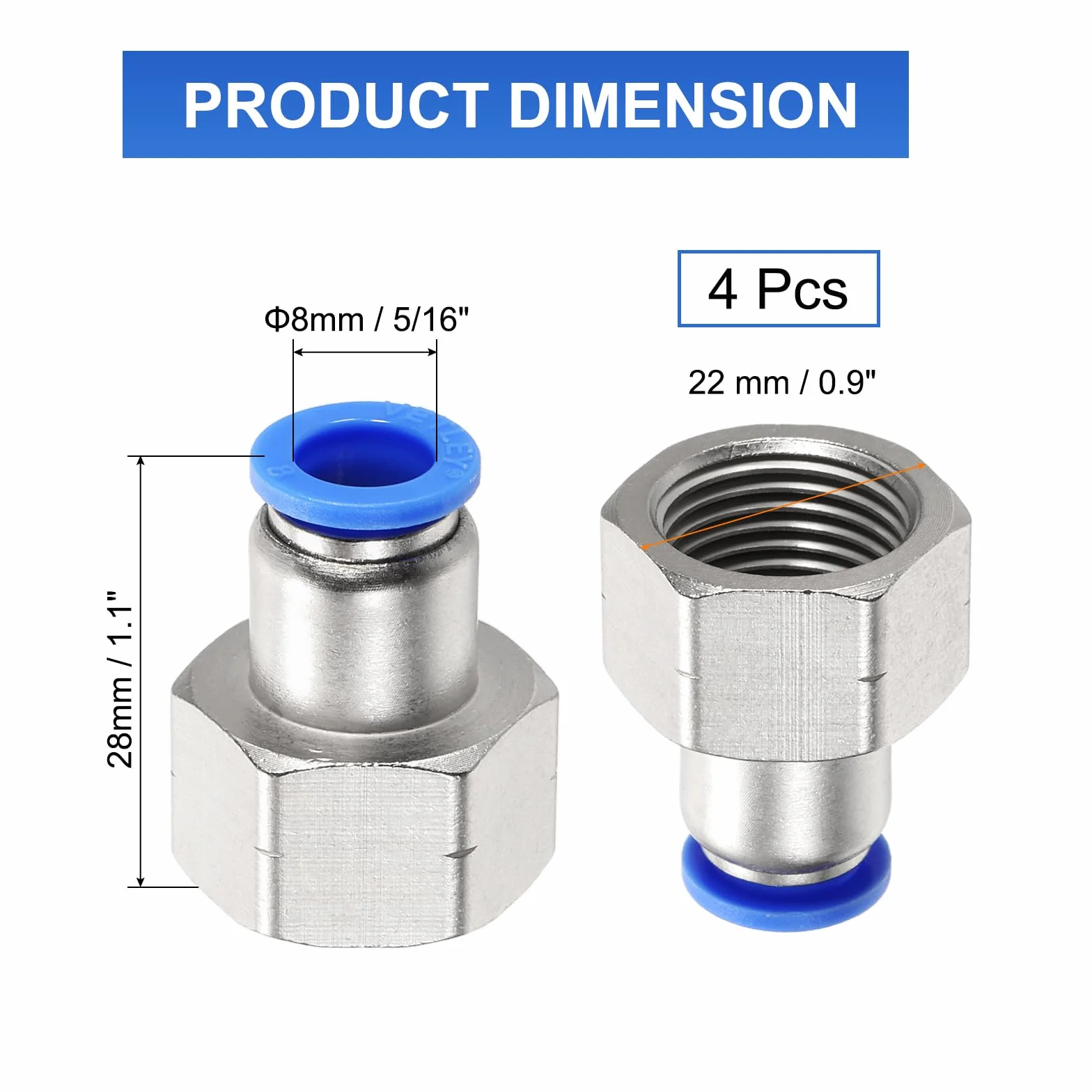 QUARKZMAN złączki gwintowane 3/8" NPT Push-To 5/16" OD PCF 08-03 srebrne