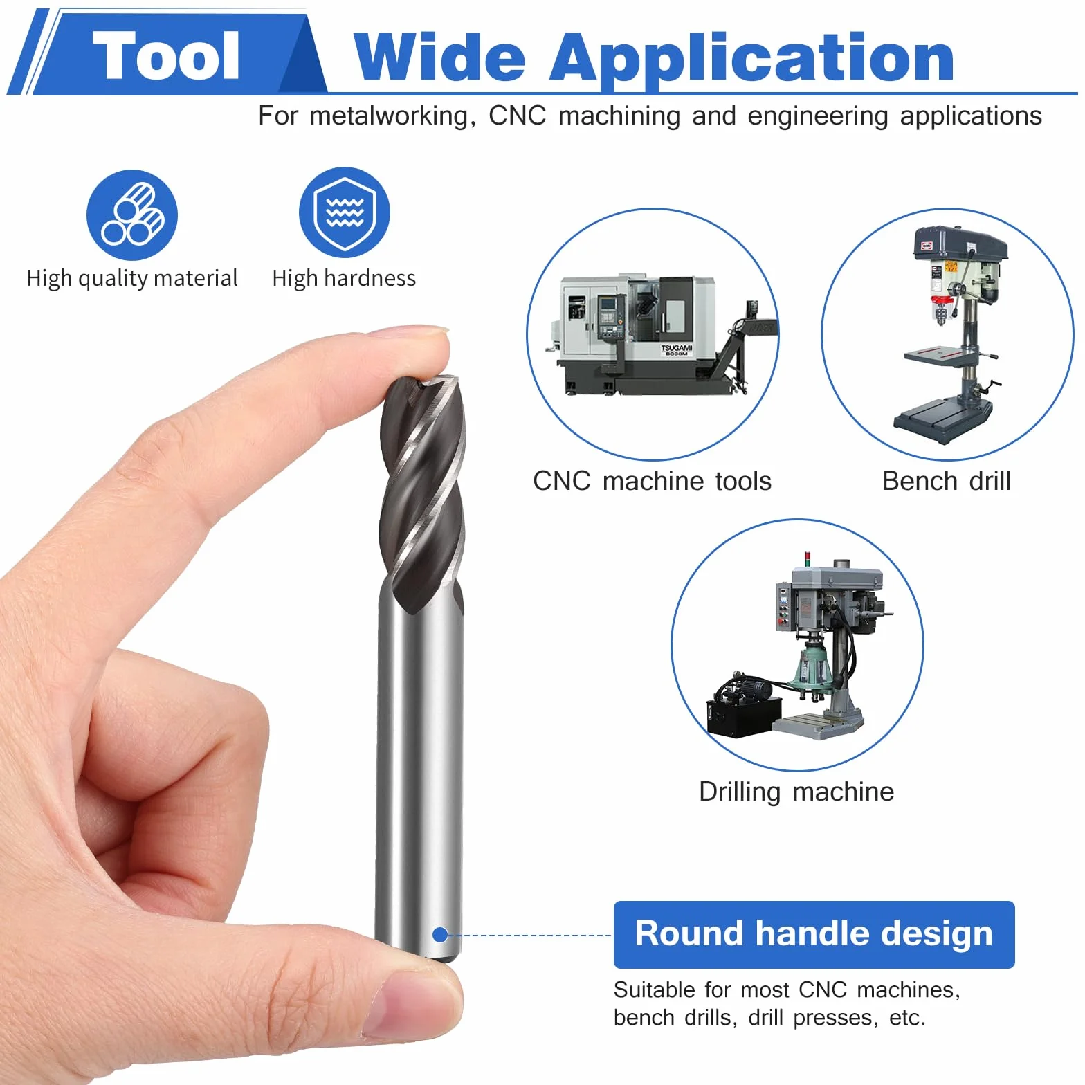 HSEAMALL Zestaw frezów trzpieniowych HSS 10-częściowy 2-12 mm 4 rowki frezy CNC do metalu