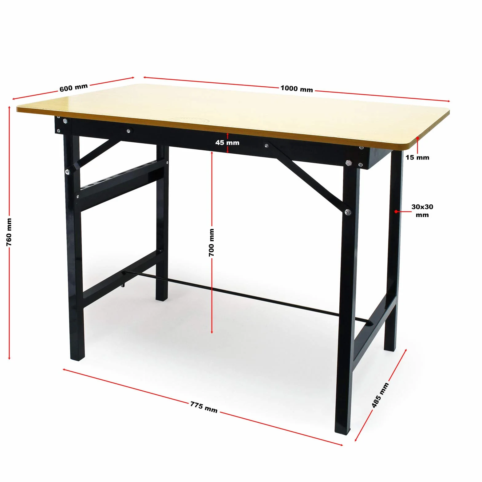 Wiltec Stół warsztatowy składany 100 x 60 x 76 cm, blat z linijką i kątomierzem, praktyczne mocowanie narzędzi po bokach, stalowy stelaż