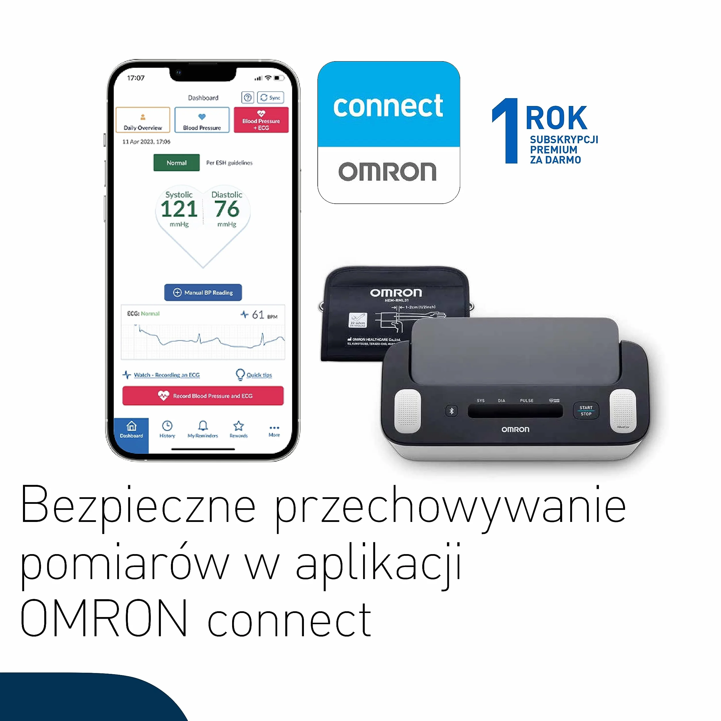 OMRON Complete smart ciśnieniomierz EKG do pomiaru ciśnienia krwi i kontroli AFib