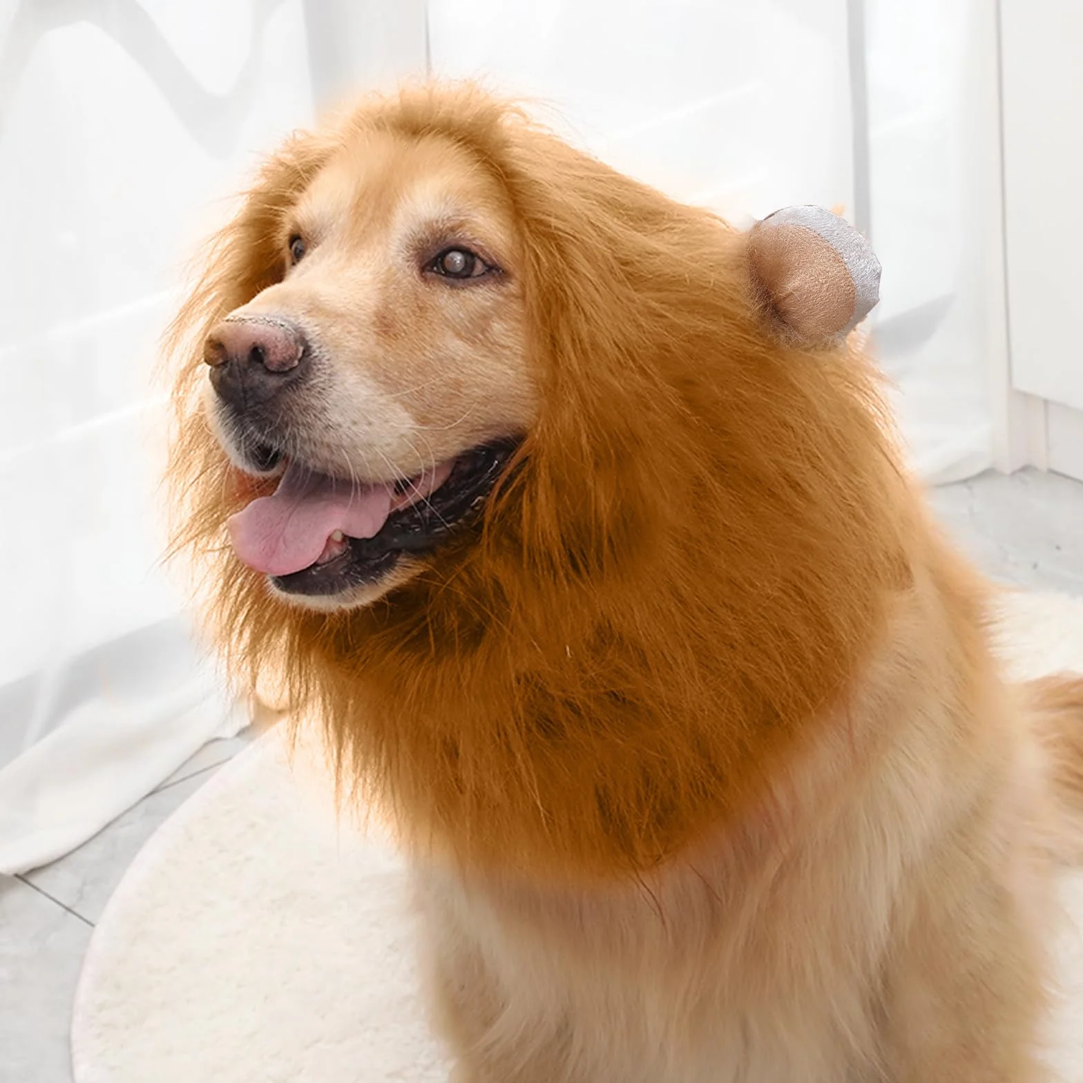 Przebranie psa z uszami, regulowana peruka Lion Mane dla psa, jasnobrązowa, rozmiar M, grzywa lwa, na Halloween, Boże Narodzenie, imprezę
