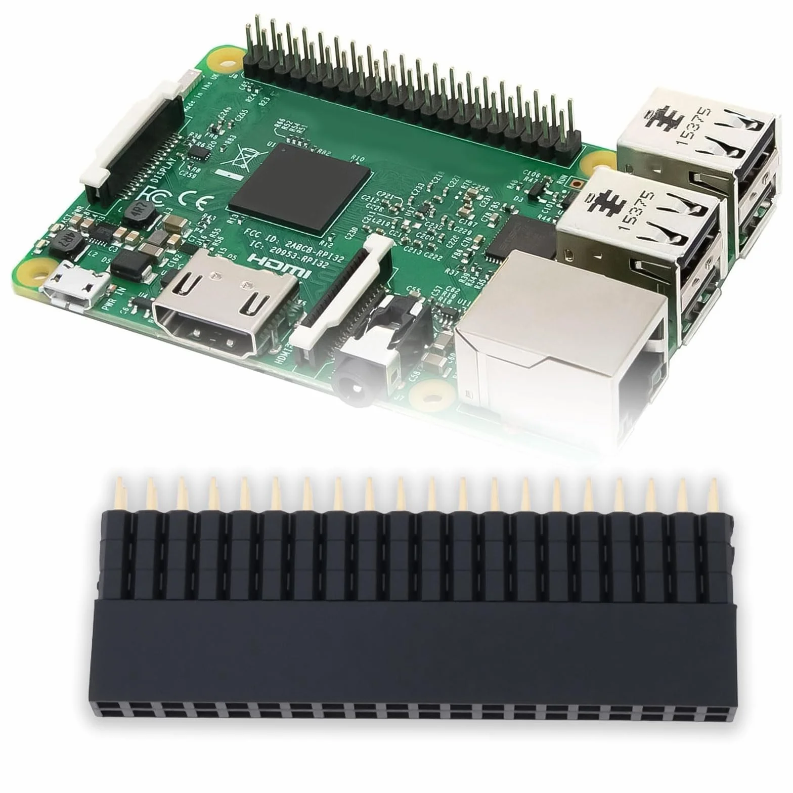 2 szt. 40-pinowy żeński nagłówek pinowy bardzo wysoka 3-rzędowa płytka PCB 2,54 mm złącza nagłówka kompatybilne z Raspberry Pi 51,4 x 5 x 6 mm