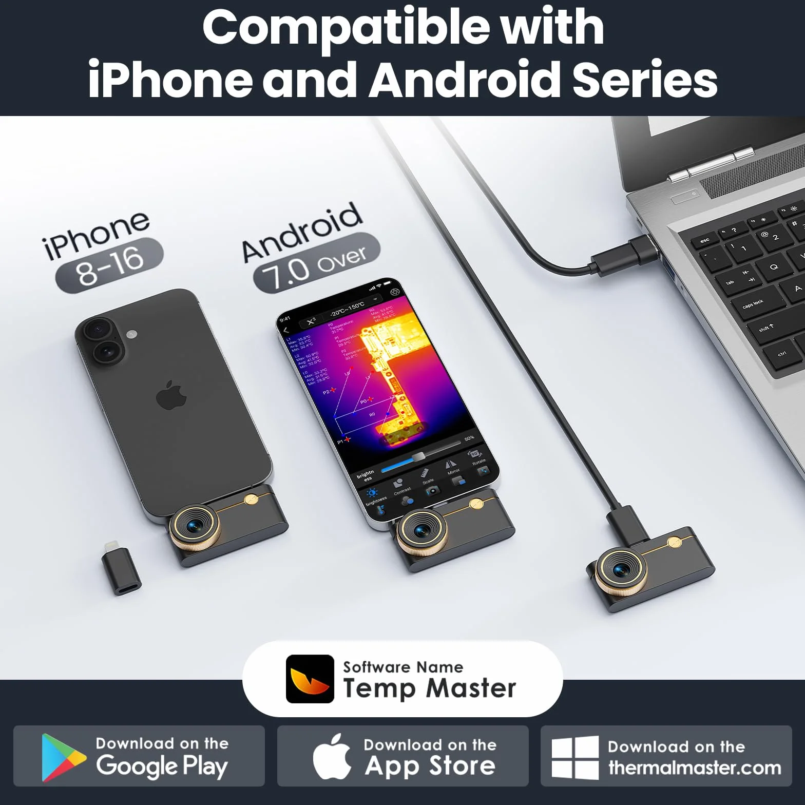 Thermal Master P3 kamera termowizyjna do iPhone 15/16 i Android kamera na podczerwień, regulowana ostrość, rozdzielczość X³, IR 512 x 384, -20℃-600℃, kontrola PCB