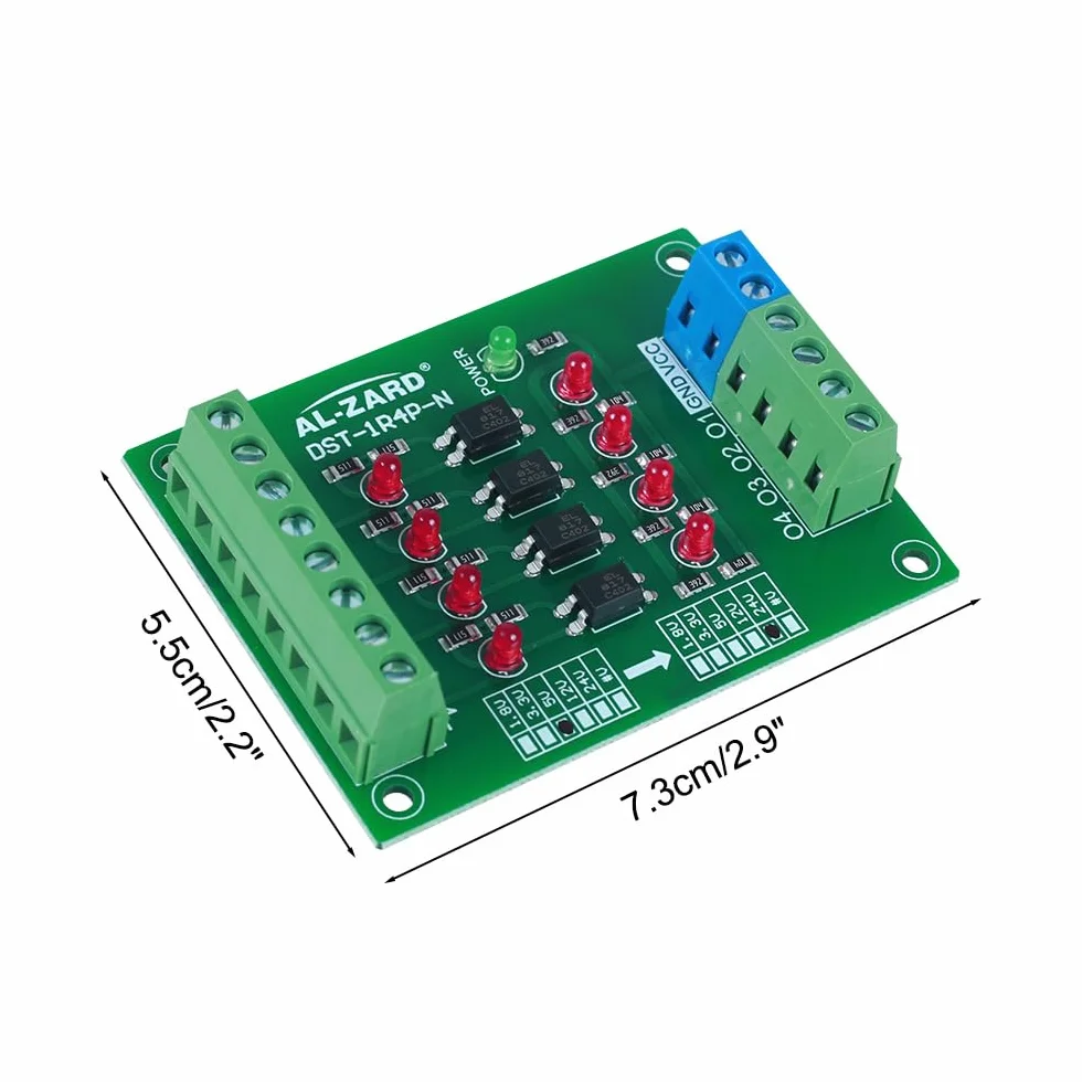 4-kanałowa płytka izolacyjna z optoizolatorami, DST-1R4P-N 5V do 24V, moduł optoizolacyjny PLC, płytka do izolacji sygnałów, mikrokomputer jednoukładowy
