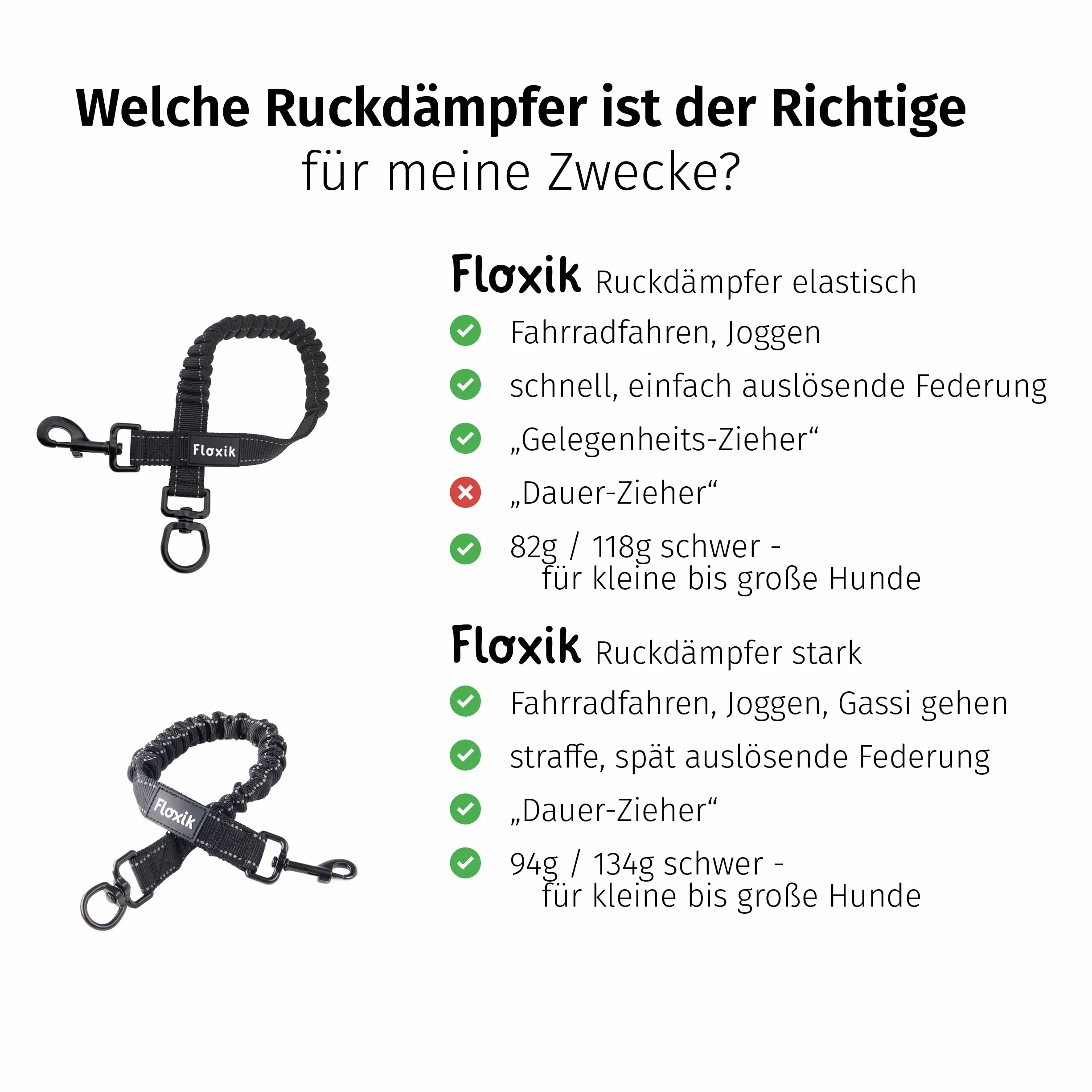 Floxik Elastyczny, duży amortyzator dla średnich i dużych psów | przedłużenie smyczy bungee do każdej smyczy dla psa | idealny do biegania, jazdy na rowerze i spacerów, czarny