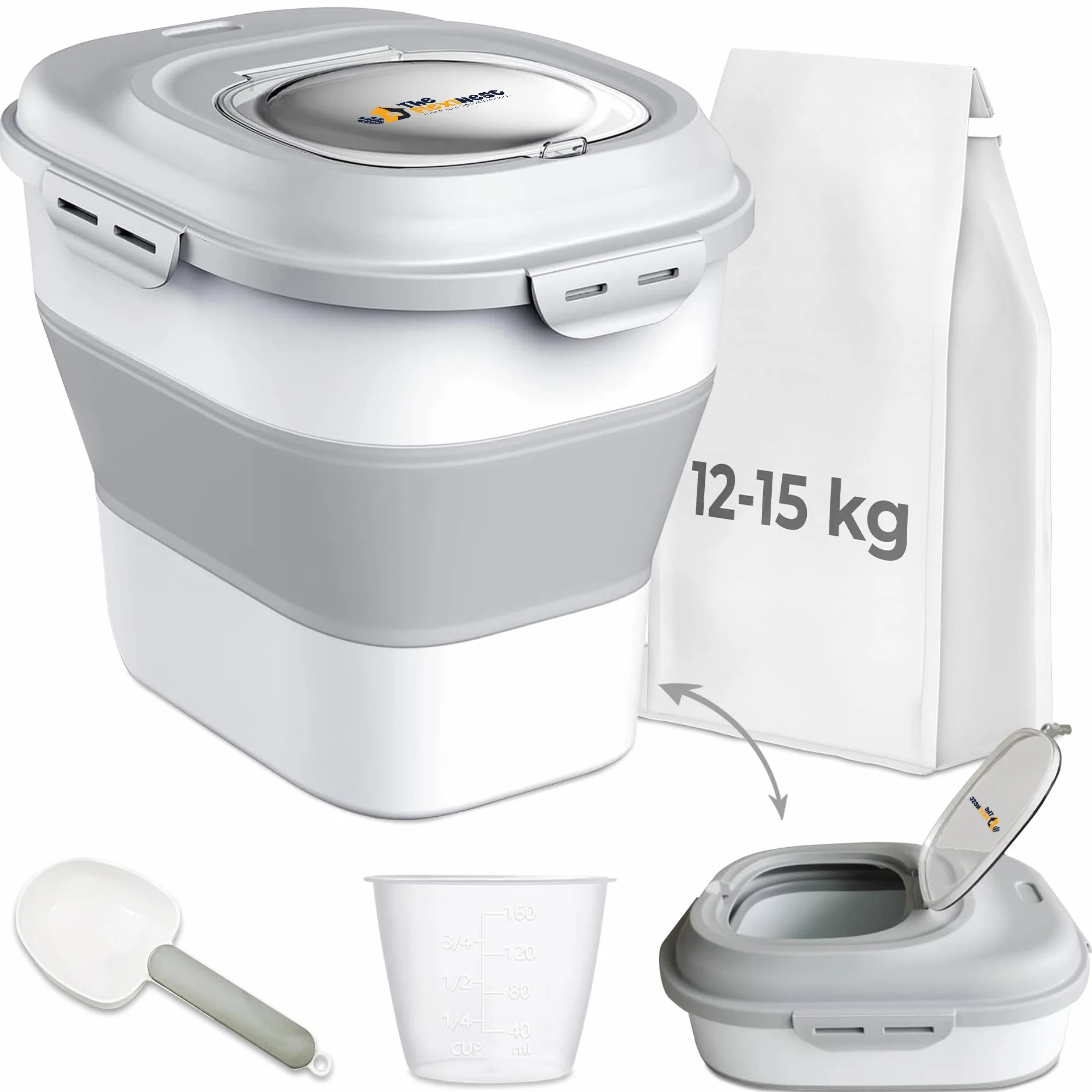 Pojemnik do przechowywania żywności 15 kg, szczelny pojemnik do przechowywania żywności dla zwierząt domowych, ryżu, płatków śniadaniowych, składany pojemnik do przechowywania karmy dla
