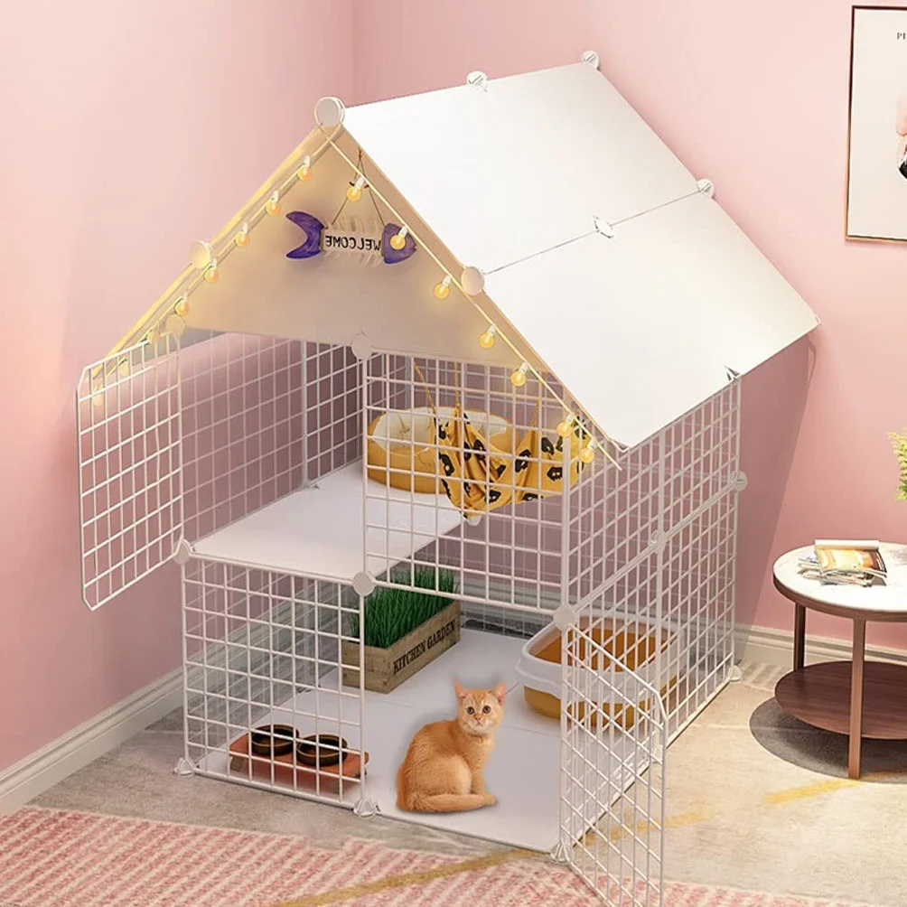 Klatka dla kota Ogrodzenie dla kota Odpinany drut Kryty Domek dla majsterkowiczów Duży trening Idealny dla 1-2 kotów (Rozmiar: 75x75x110cm)