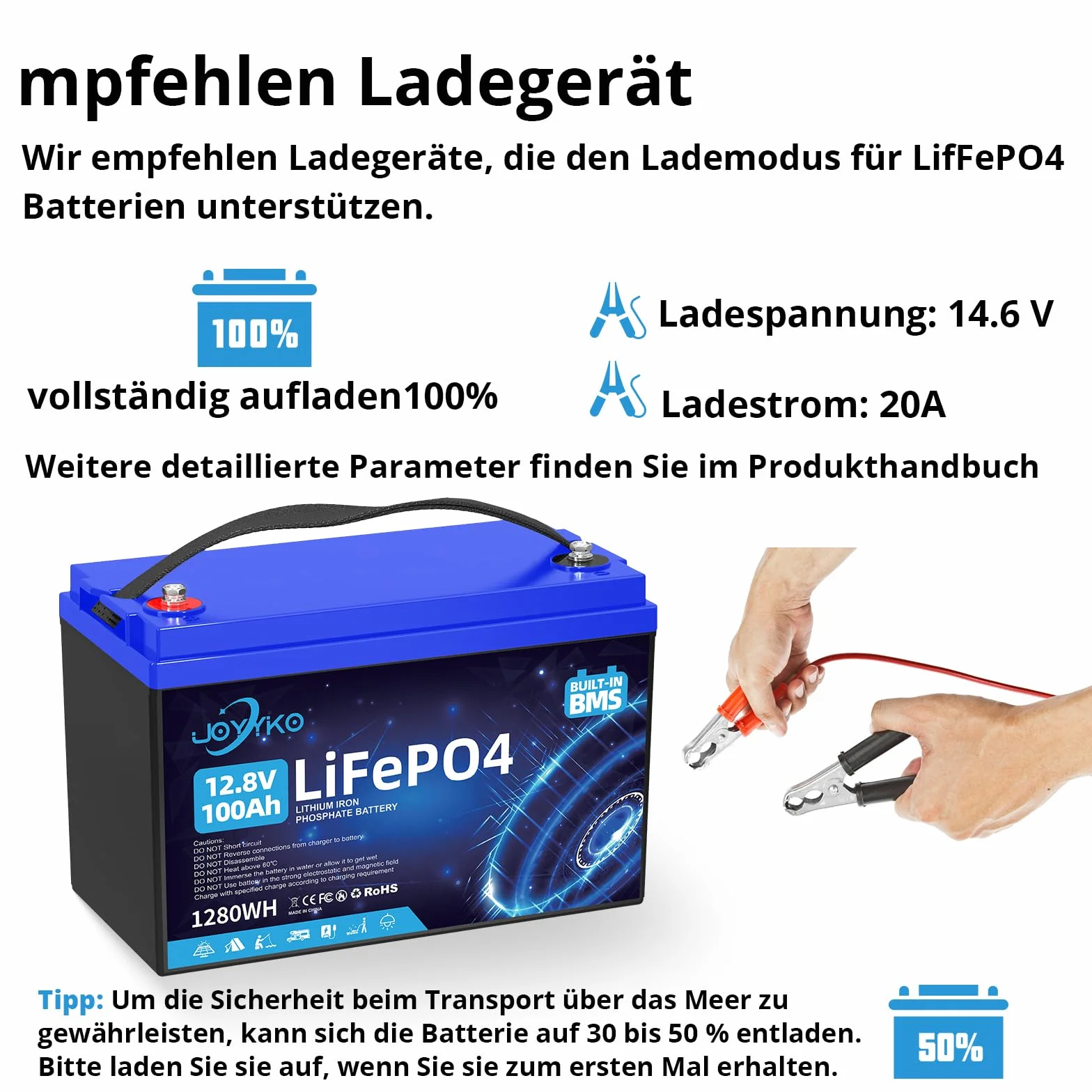Bateria Litowa Lifepo4 100 Ah 12 V Głębokimi Cyklami BMS Przenośna Zamiennik