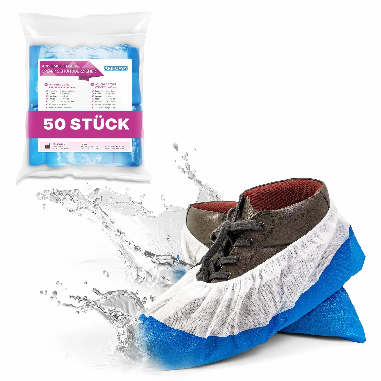 ARNOMED® Ochraniacze na buty wielorazowe wodoodporne CPE PP 50 sztuk
