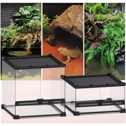Zbiornik terrarium dla gadów, salon gadów, kompozytowe siedlisko, z panelami wentylowanymi, drzwiami ze szkła hartowanego i siatką górną, do jaszczurki, brodatego smoka, węża, gekona