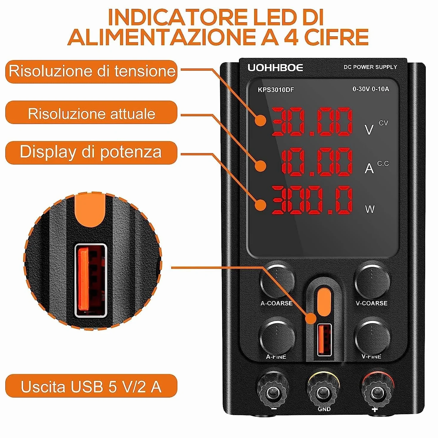 Regulowany zasilacz laboratoryjny 30V 10A DC z wyświetlaczem LED USB 5V 2A