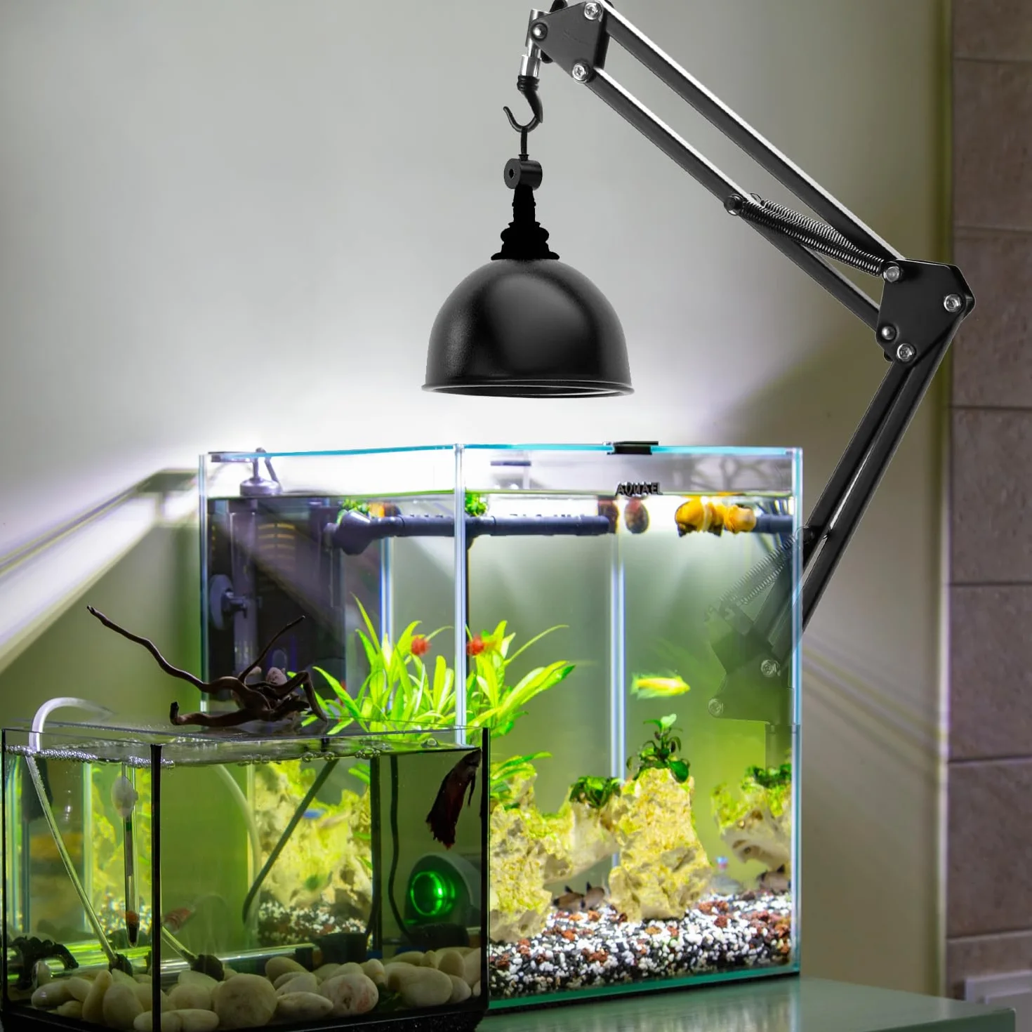 QWORK® Oprawa lampy do klatki habitatowej, podstawa lampy grzewczej dla gadów, żółwi, pająków, jaszczurek, regulowana wysokość 60-140 cm
