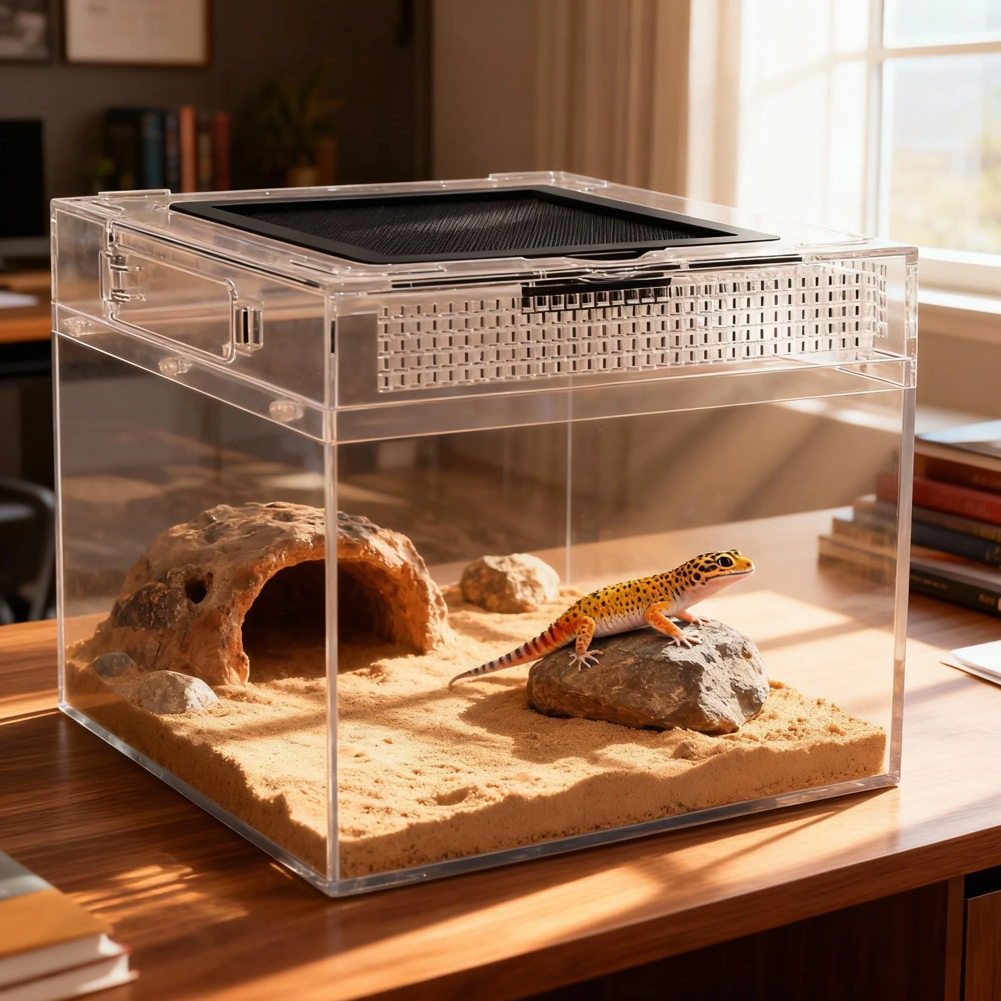 360° Terrarium PC dla gadów, 30*18*22cm Przezroczysta skrzynka karmiąca dla ślimaków, owadów, żółwi wodnych, ptasich pająków, skakunek, gekona lampurskiego, smoka brodacza, żaby (12*7*9 cali)