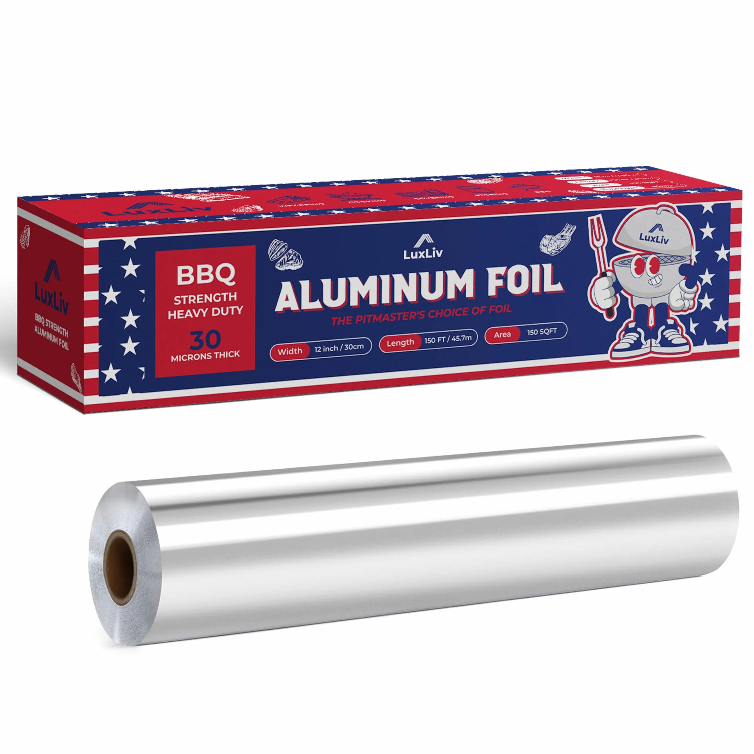 BBQ 30 mikronów aluminiowa wytrzymała folia blaszana rolka – 30 cm szerokości x 30 stóp długości, 150 m2 – klasa grillowania i bardzo gruba, wystarczająco mocna dla przemysłu gastronomicznego z nożem